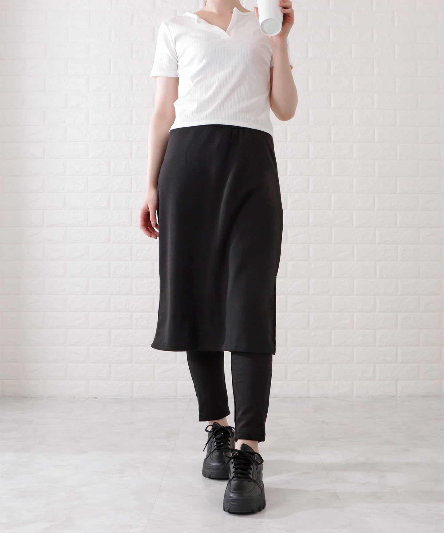シンプルストレッチニットスカート付きレギンス