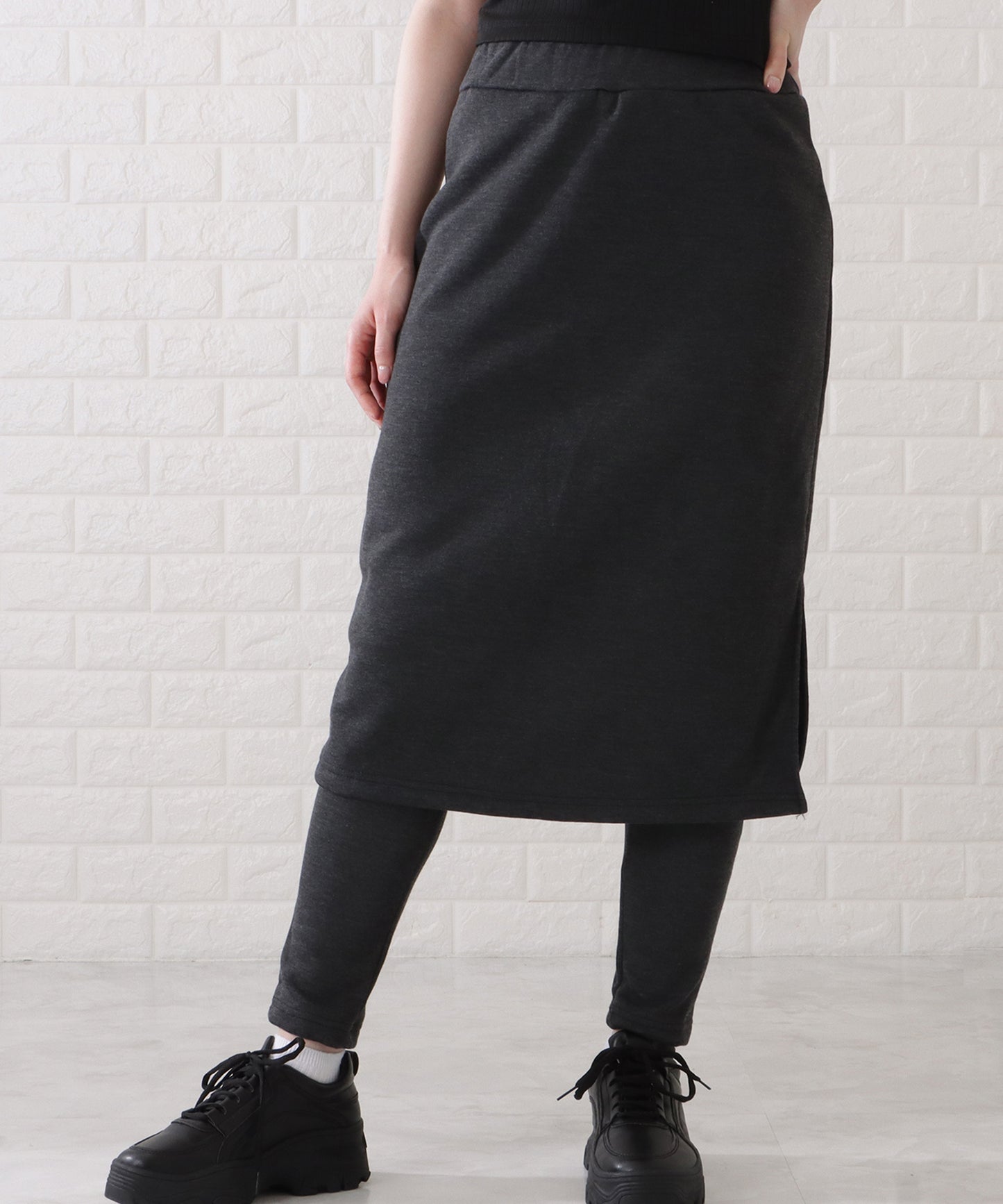 シンプルストレッチニットスカート付きレギンス