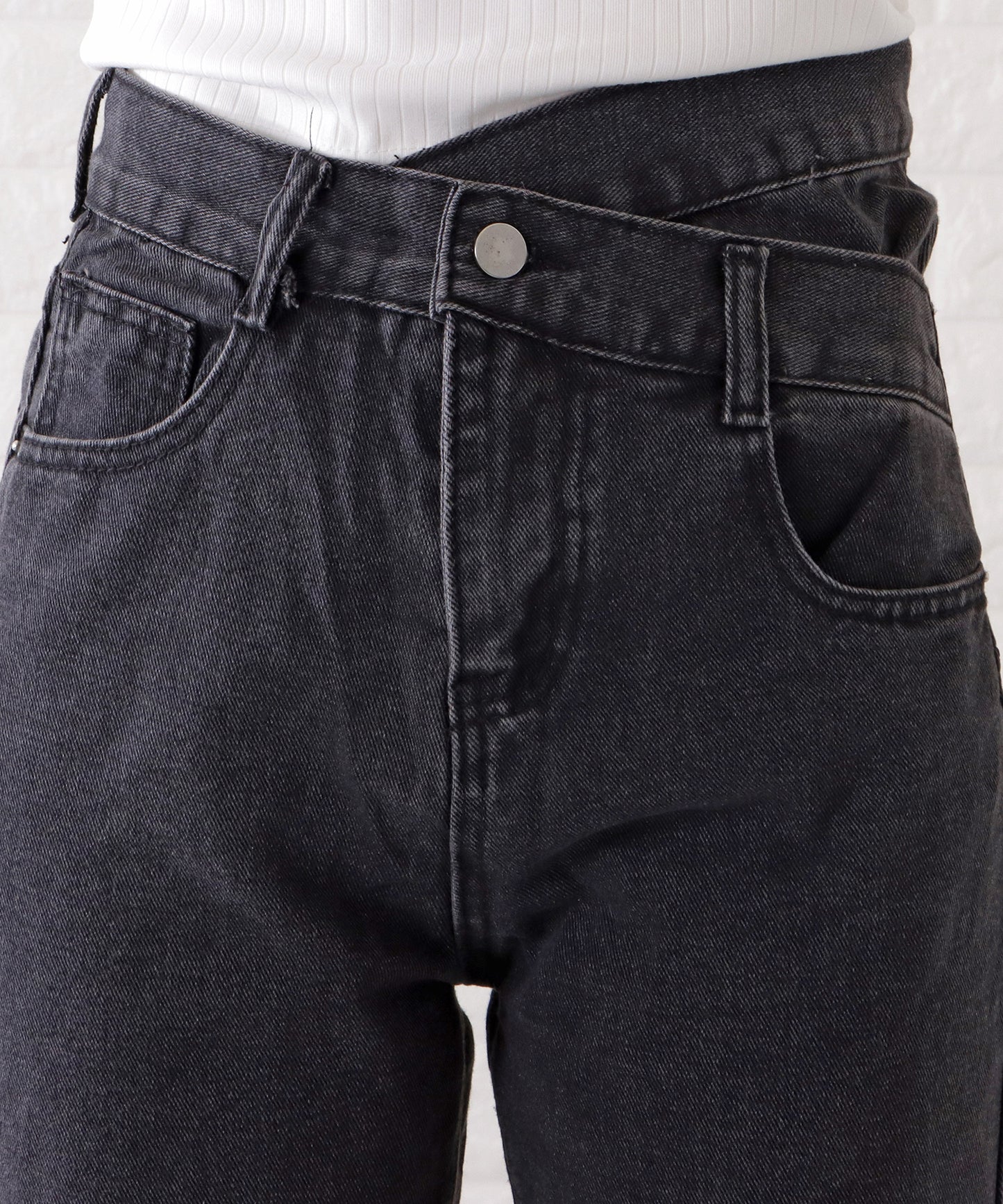 ハイウエストレイヤードワイドデニムパンツ