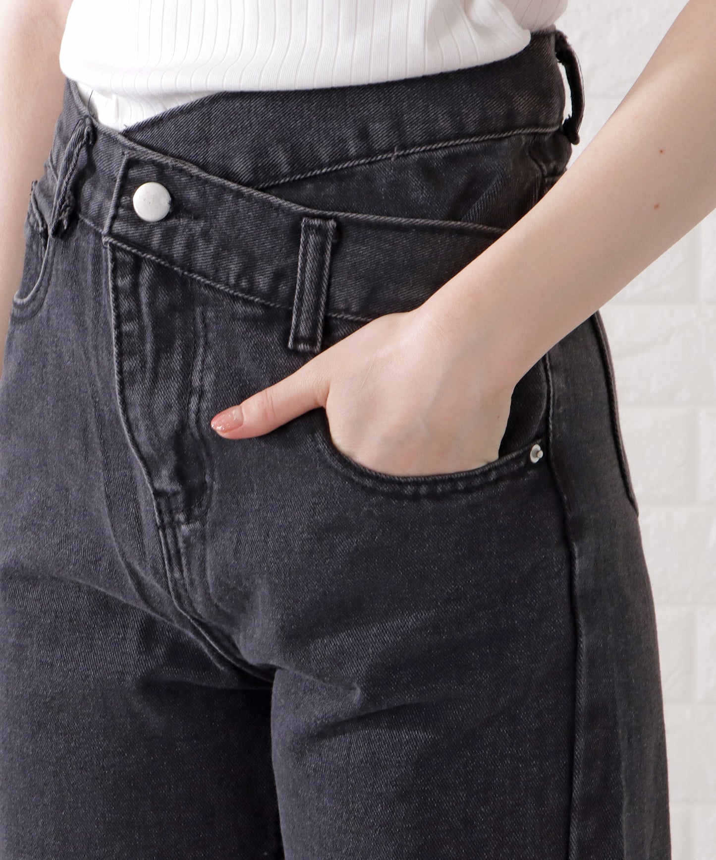 ハイウエストレイヤードワイドデニムパンツ