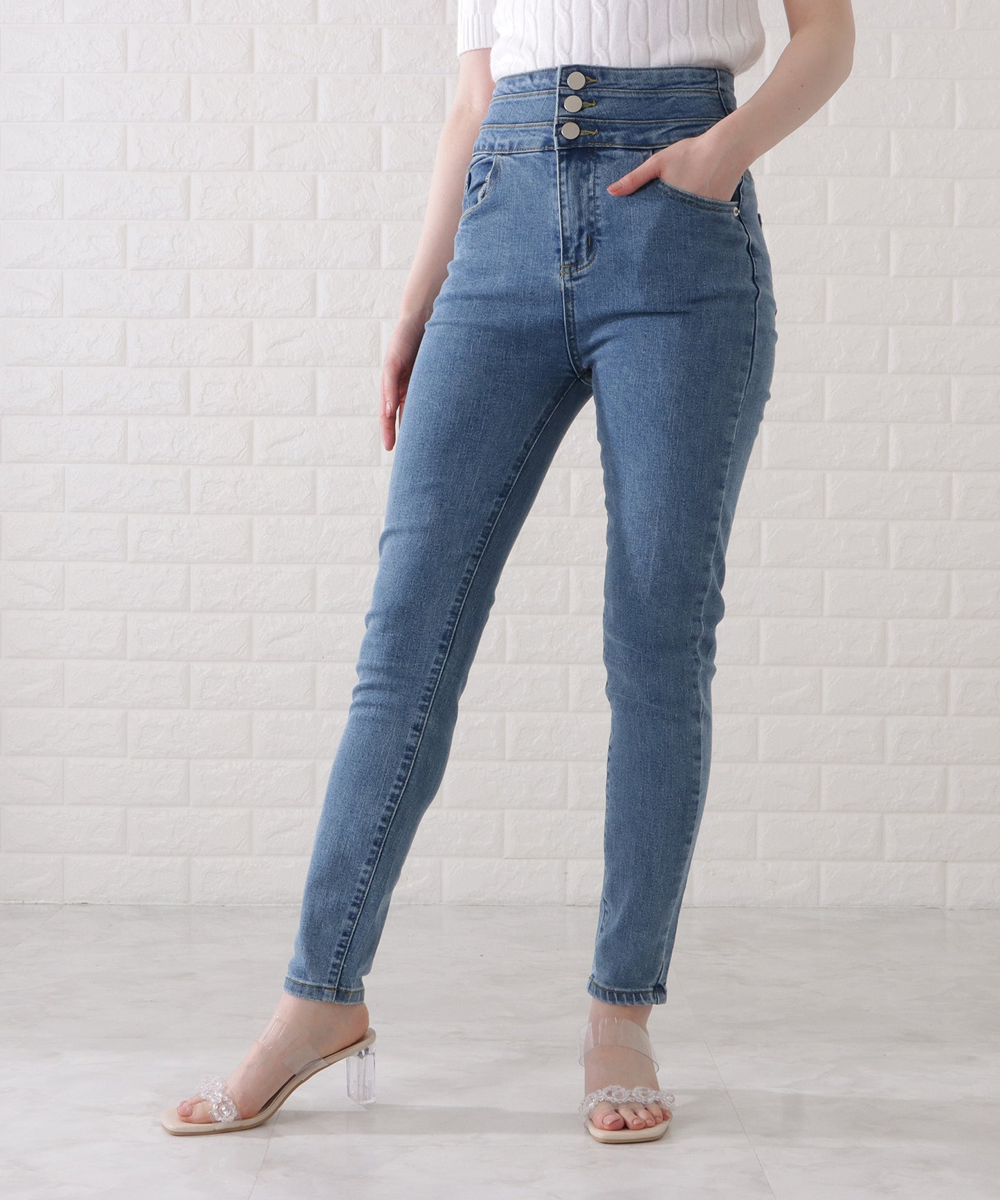 ハイウエストストレッチデニムパンツ