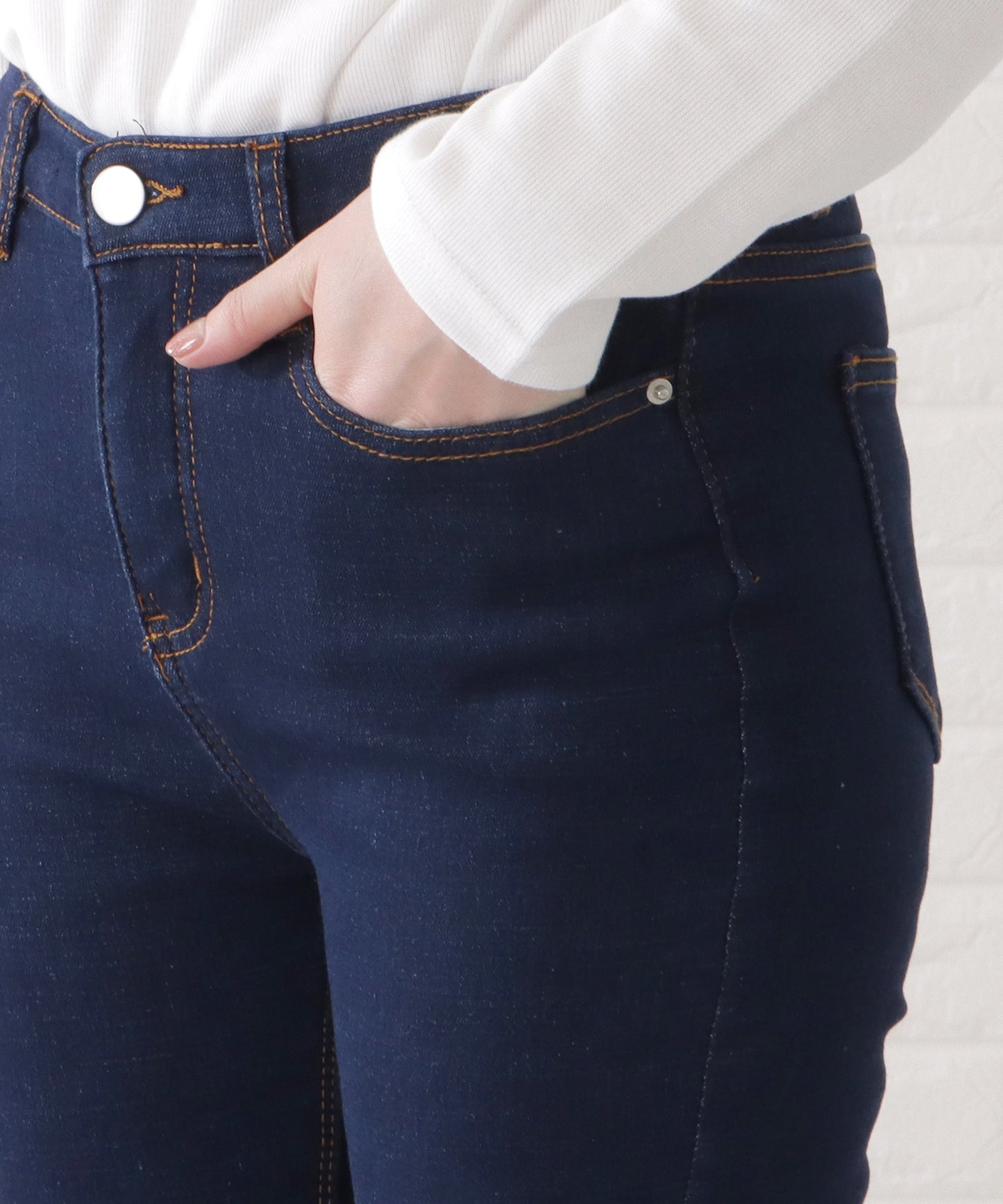 ハイウエスト裏ボアストレートデニム