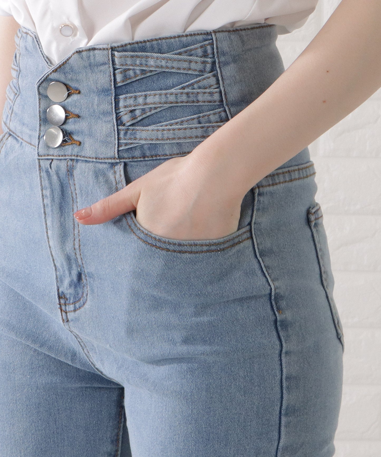 ハイウエスト3ボタンストレッチスキニーパンツ