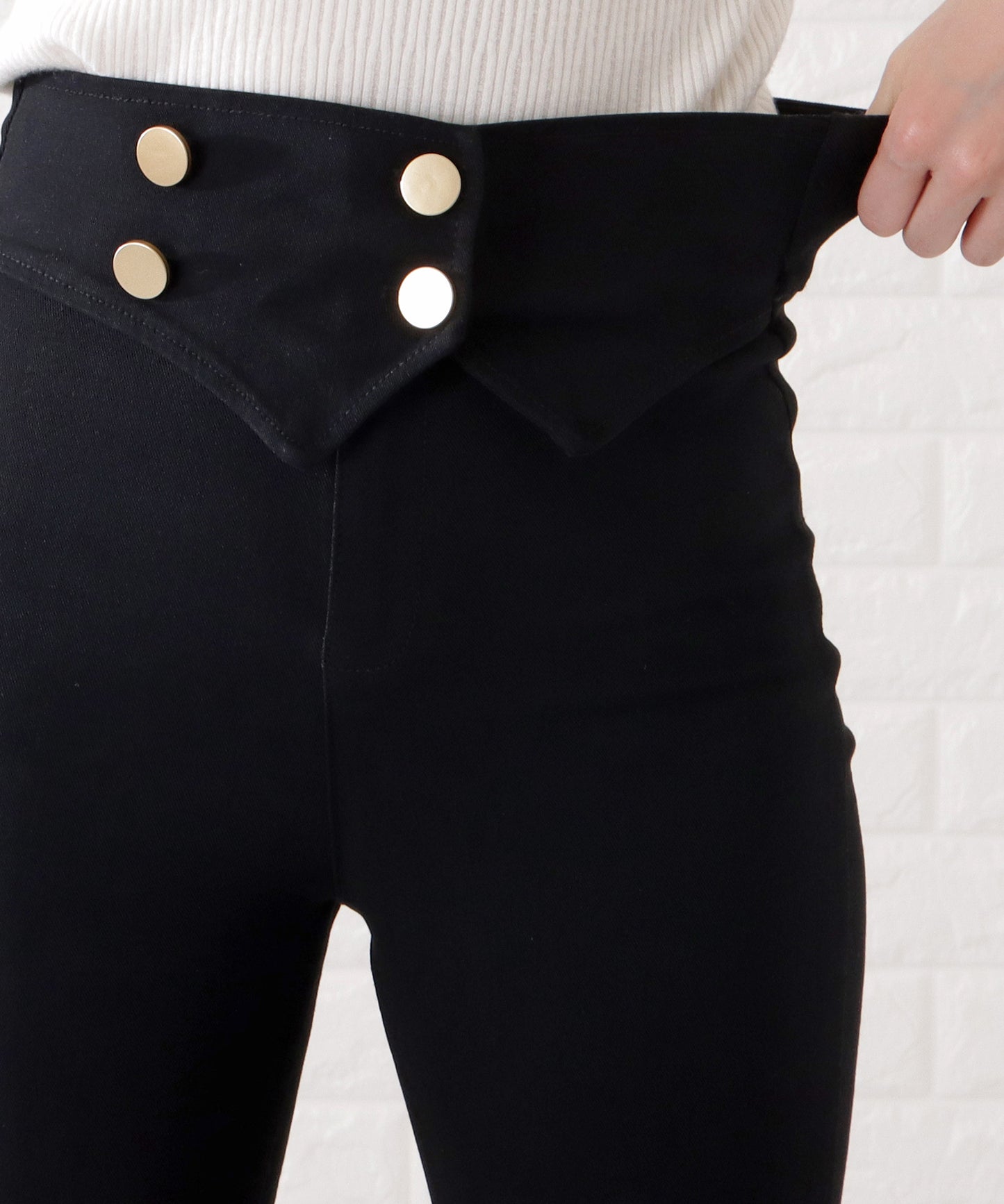 ボタンベルトストレッチスキニーパンツ