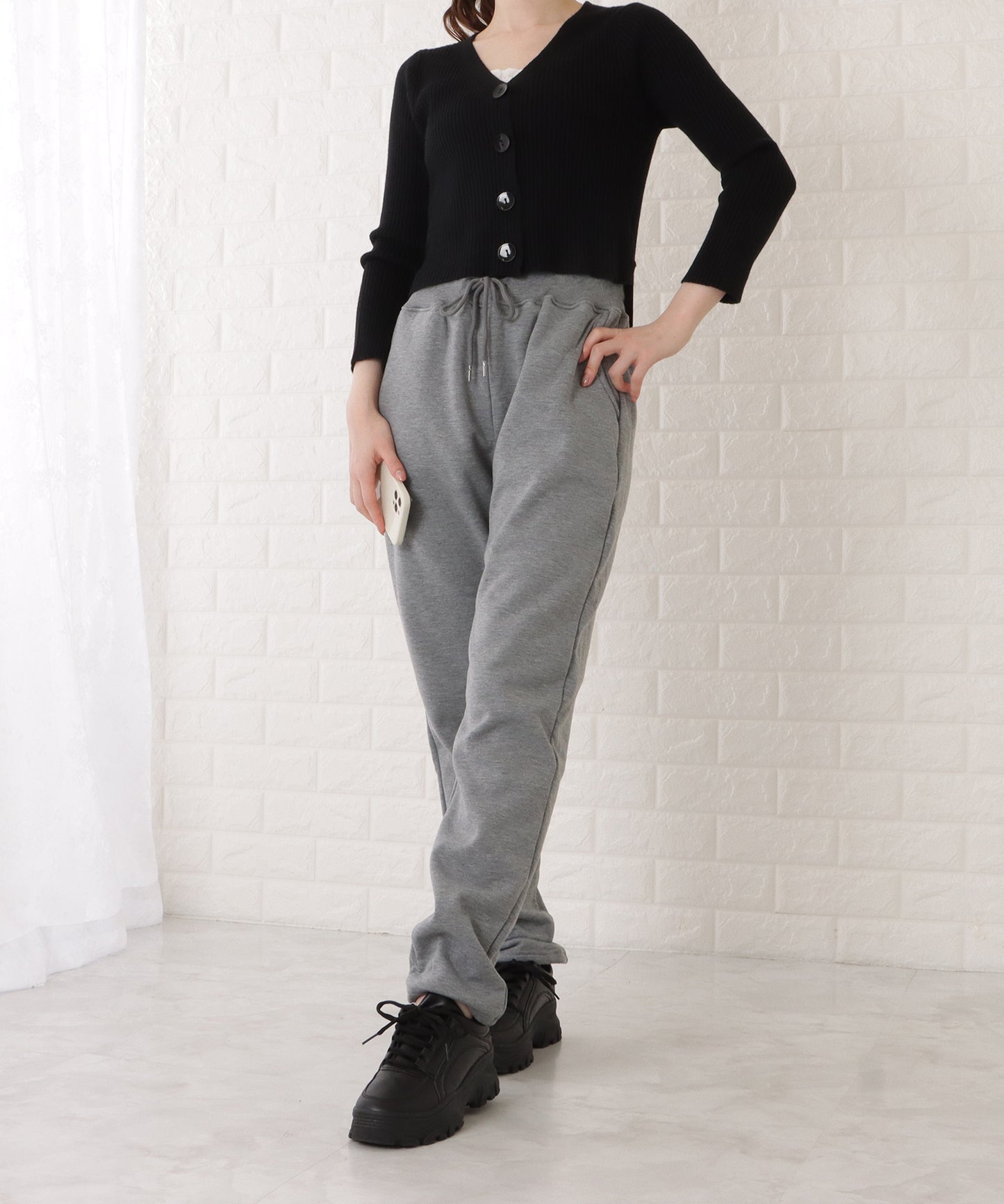 裏ボアスウェットテーパードパンツ