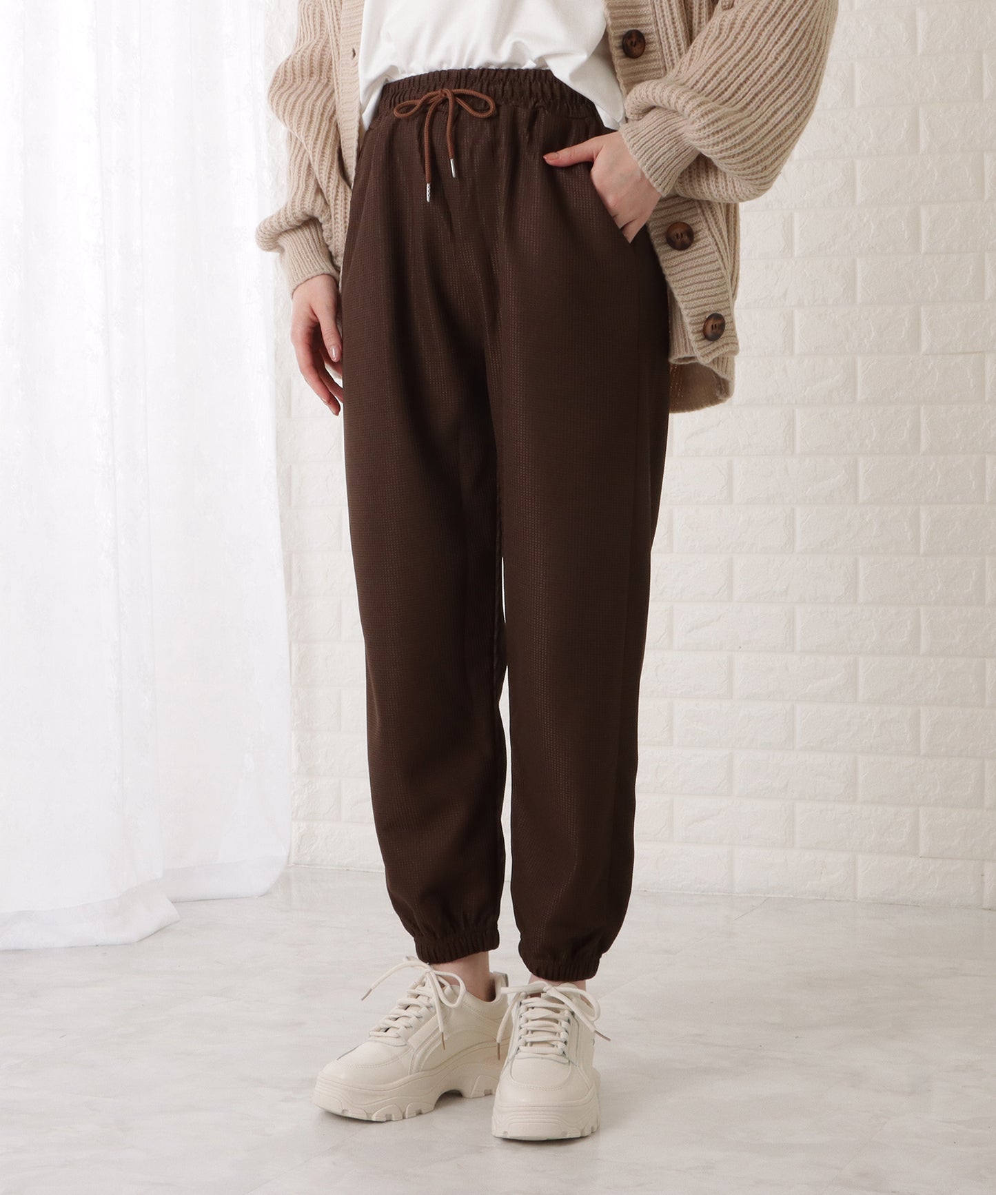 裾ゴムワッフルイージーパンツ