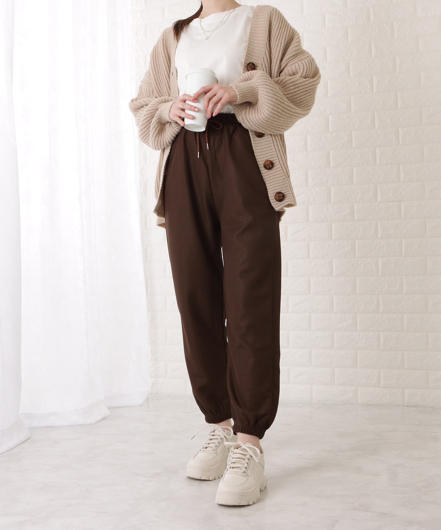 裾ゴムワッフルイージーパンツ