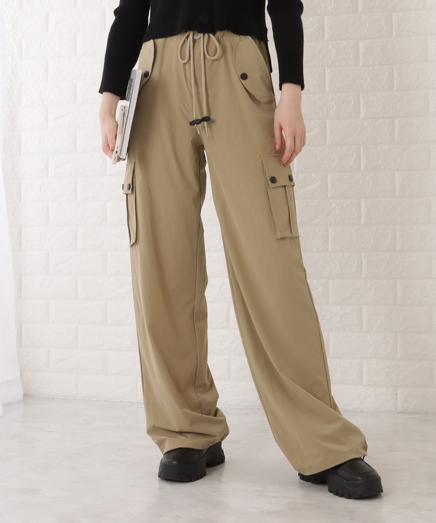 ドロスト付ハイウエストワイドミリタリーパンツ