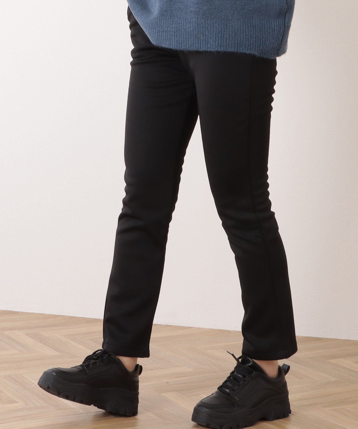 裏起毛ハイウエストストレッチストレートパンツ