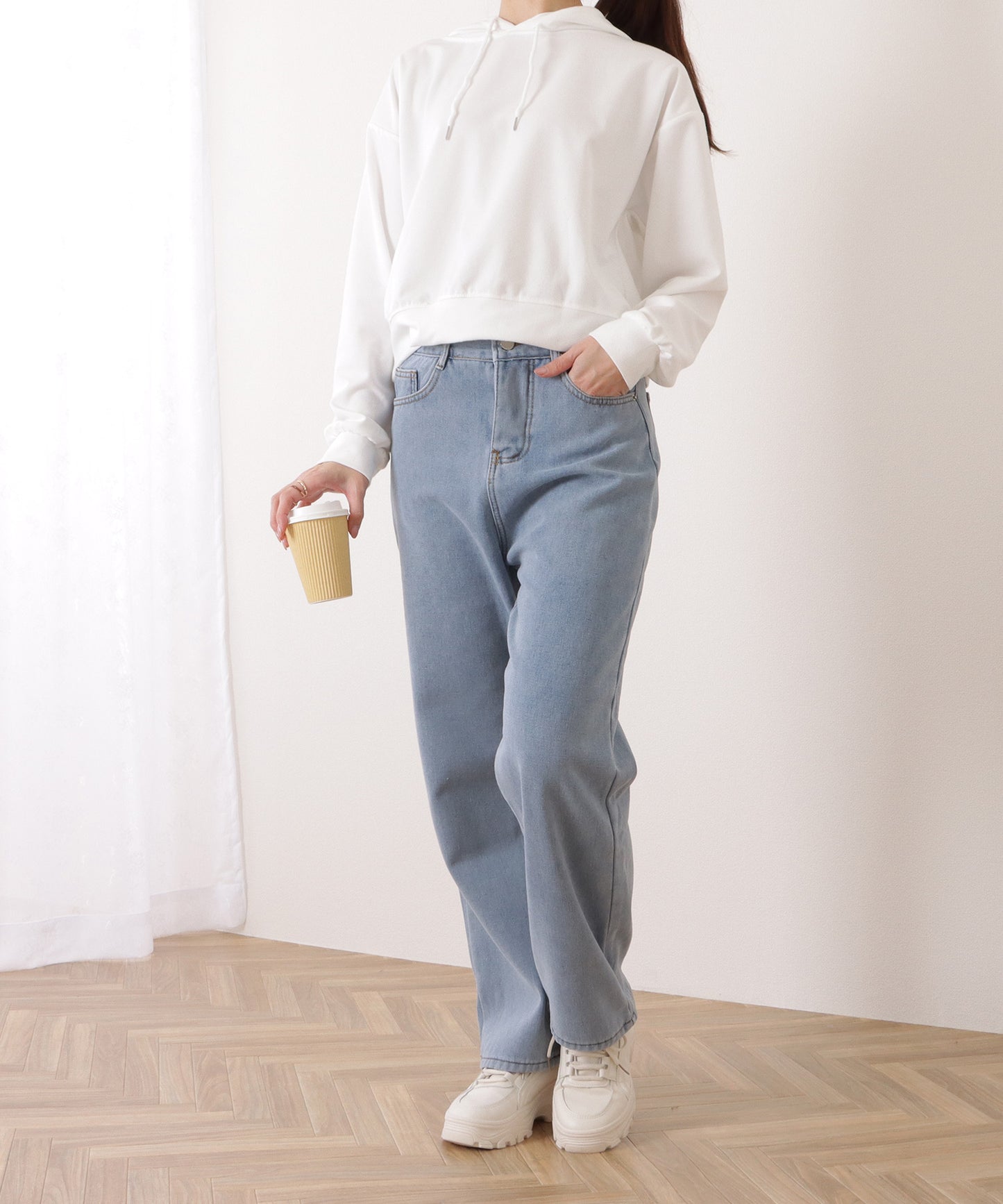 裏シャギーハイウエストボリュームデニムパンツ