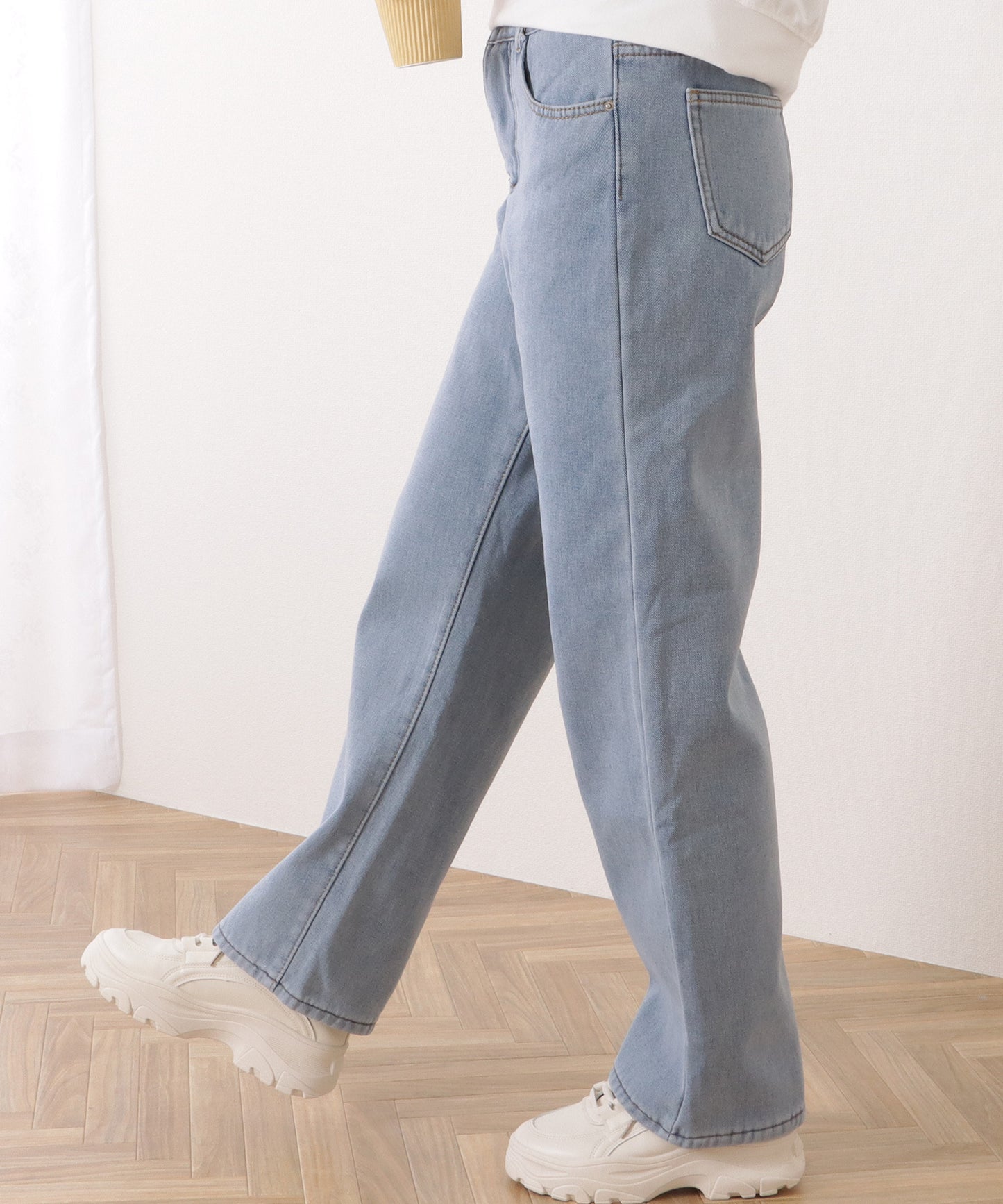 裏シャギーハイウエストボリュームデニムパンツ