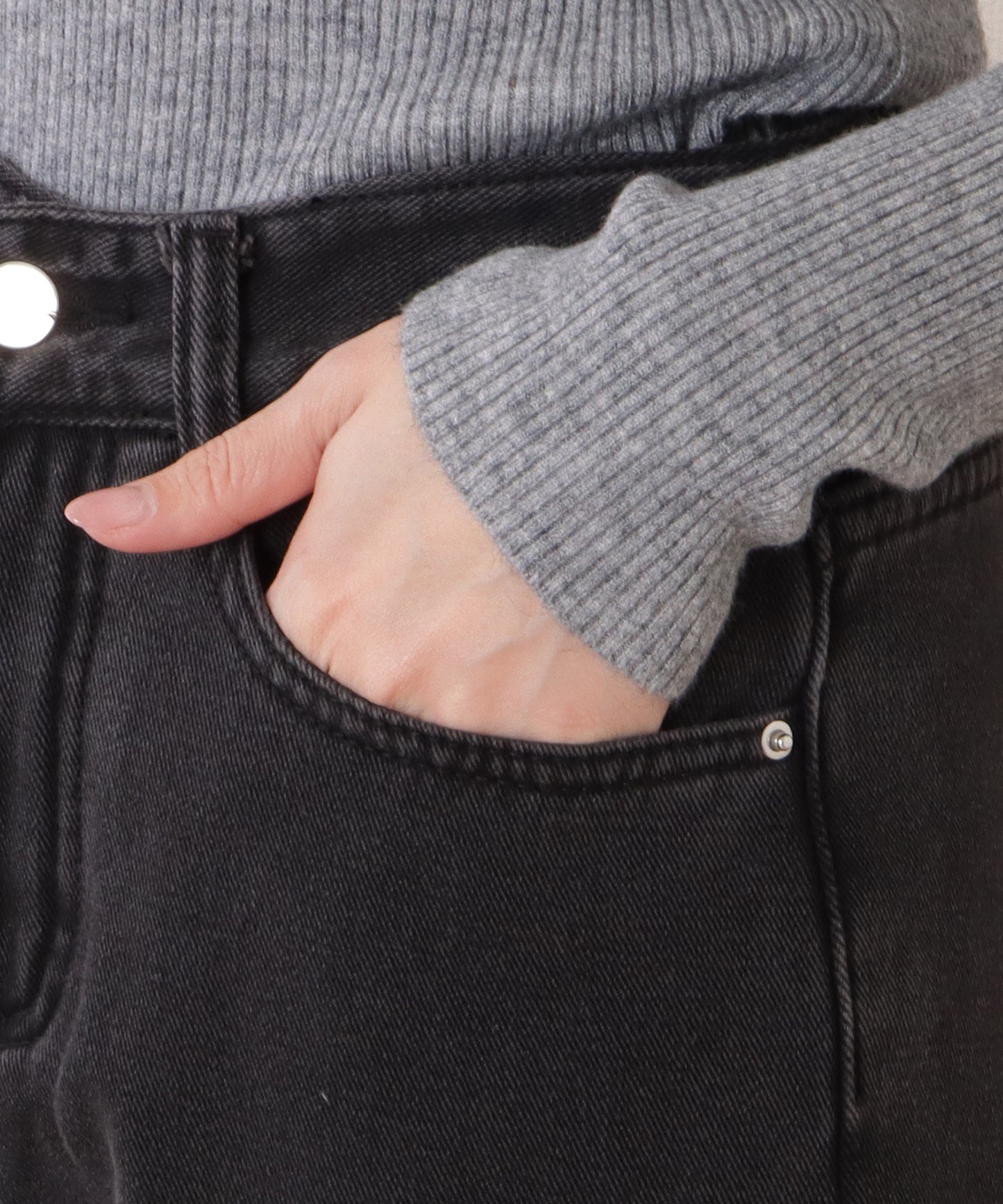裏シャギーハイウエストボリュームデニムパンツ