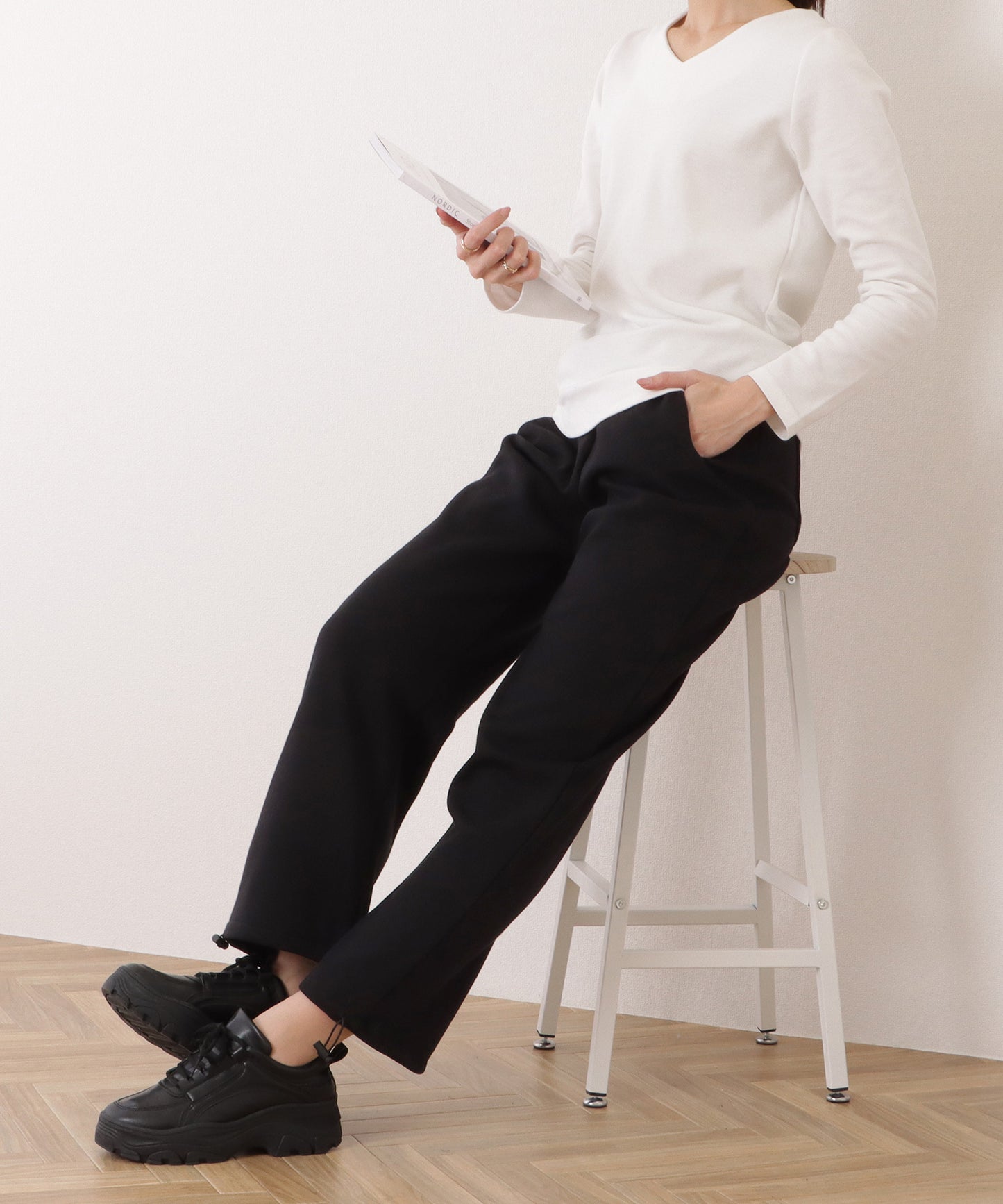 ドロスト付き裏起毛ワイドイージーパンツ