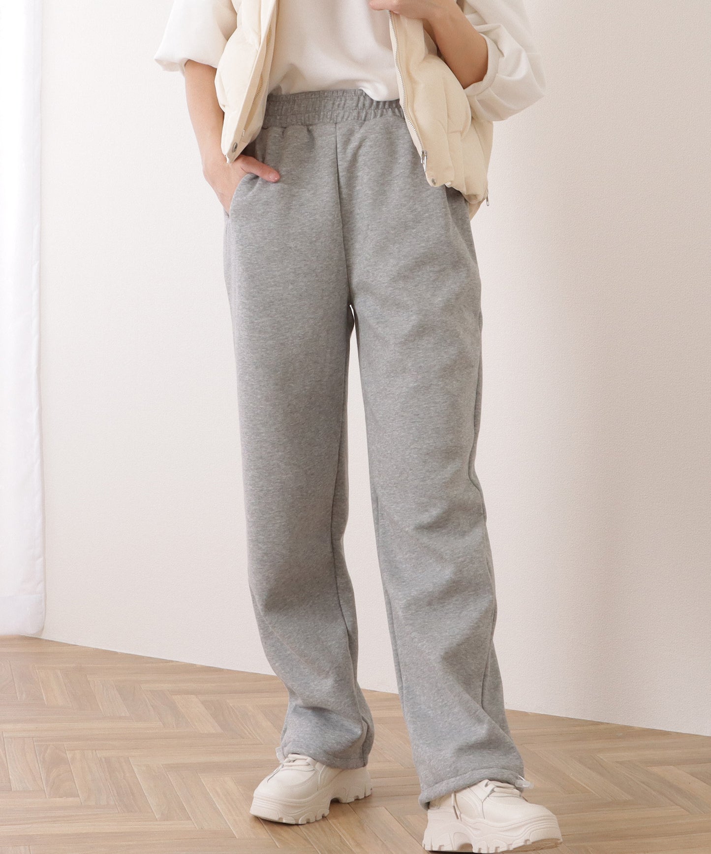 ドロスト付き裏起毛ワイドイージーパンツ
