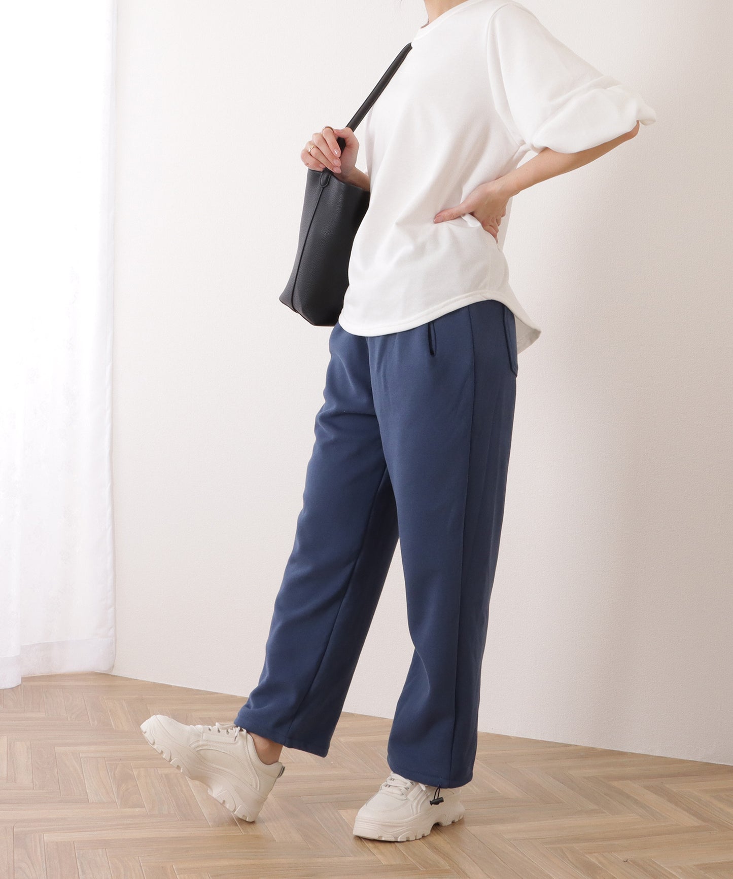 ドロスト付き裏起毛ワイドイージーパンツ