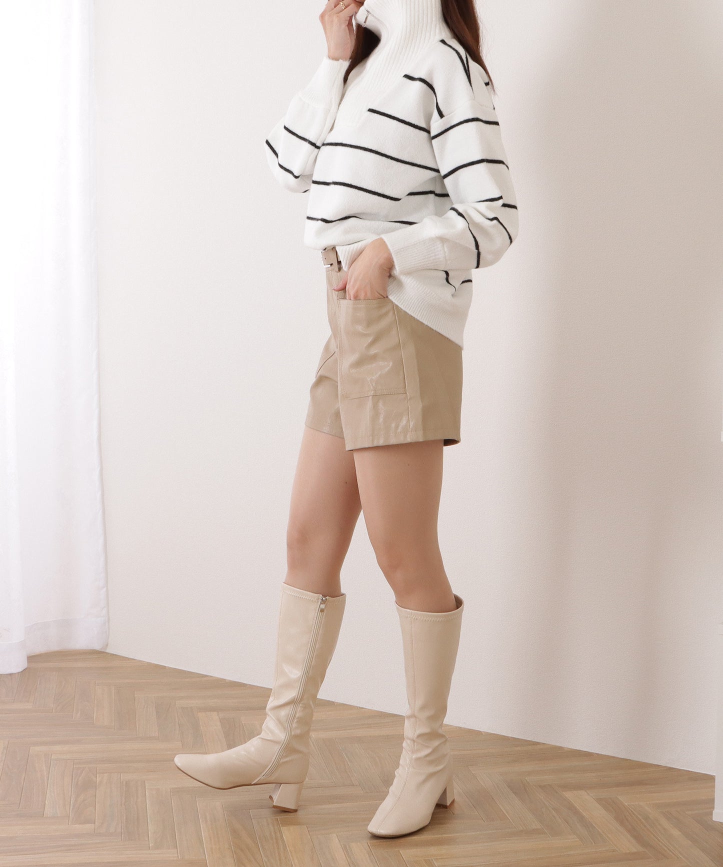 ベルト付き ハイウエスト ショート パンツ
