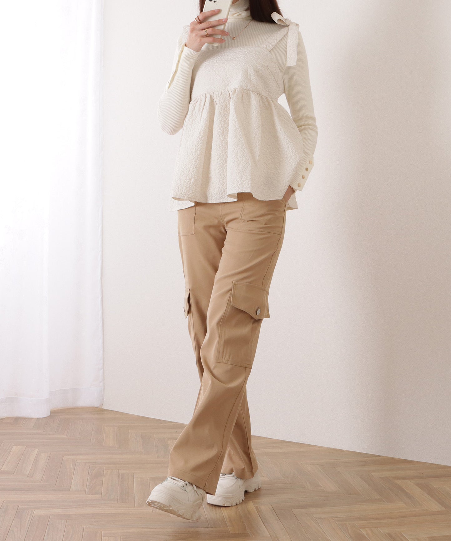 ハイウエスト ルーズ フィット ストレート カーゴ パンツ