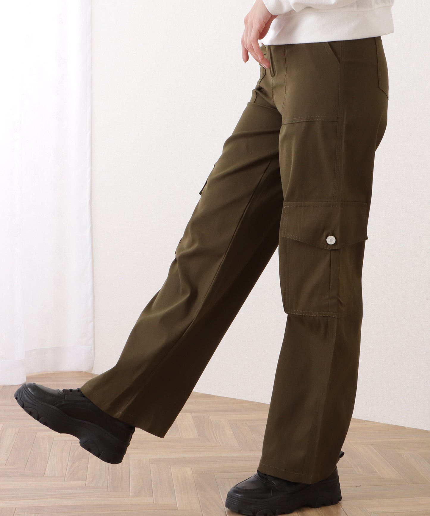 ハイウエスト ルーズ フィット ストレート カーゴ パンツ