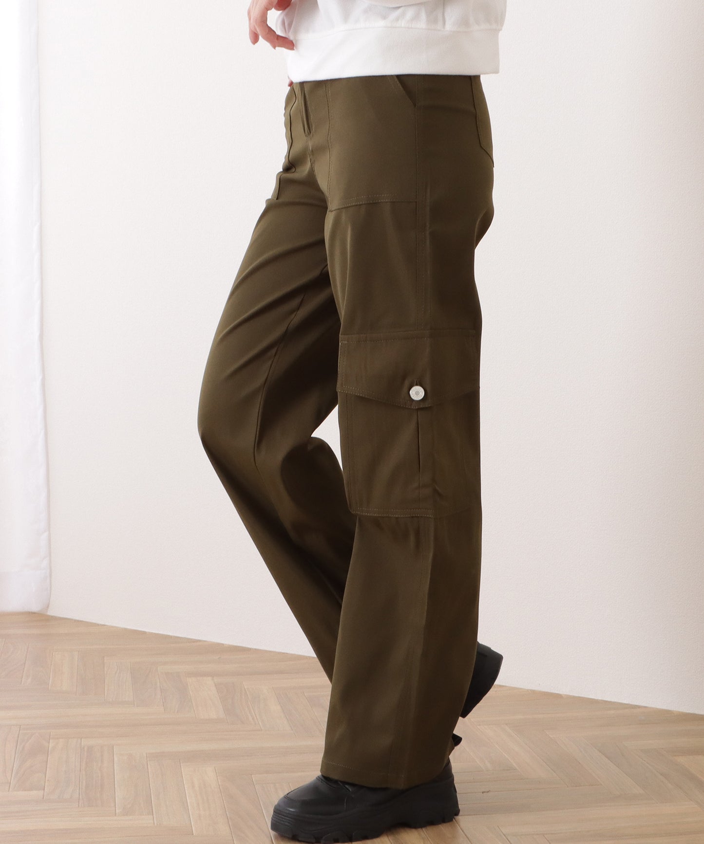 ハイウエスト ルーズ フィット ストレート カーゴ パンツ