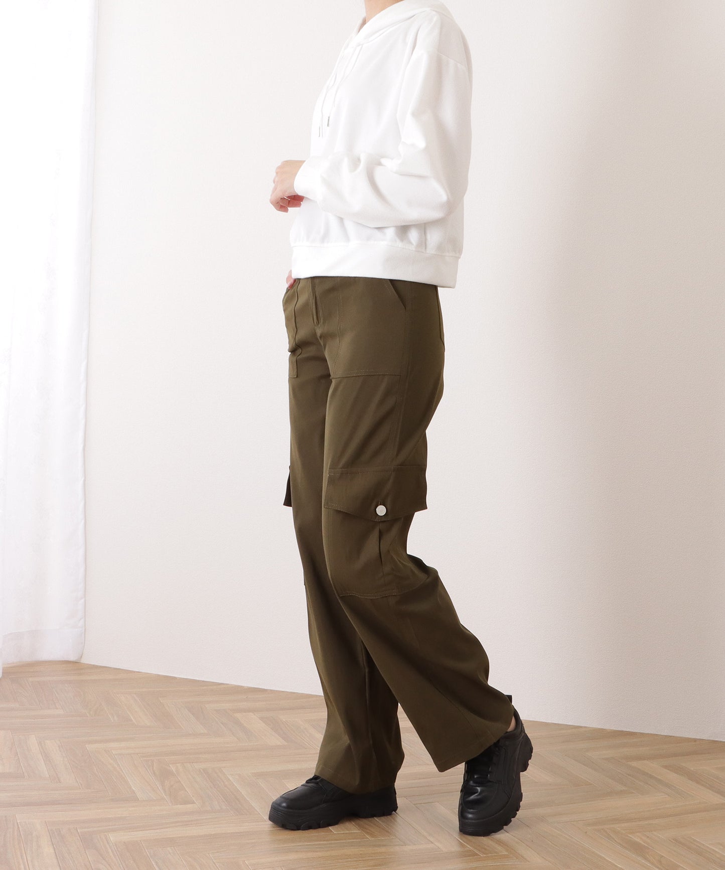 ハイウエスト ルーズ フィット ストレート カーゴ パンツ