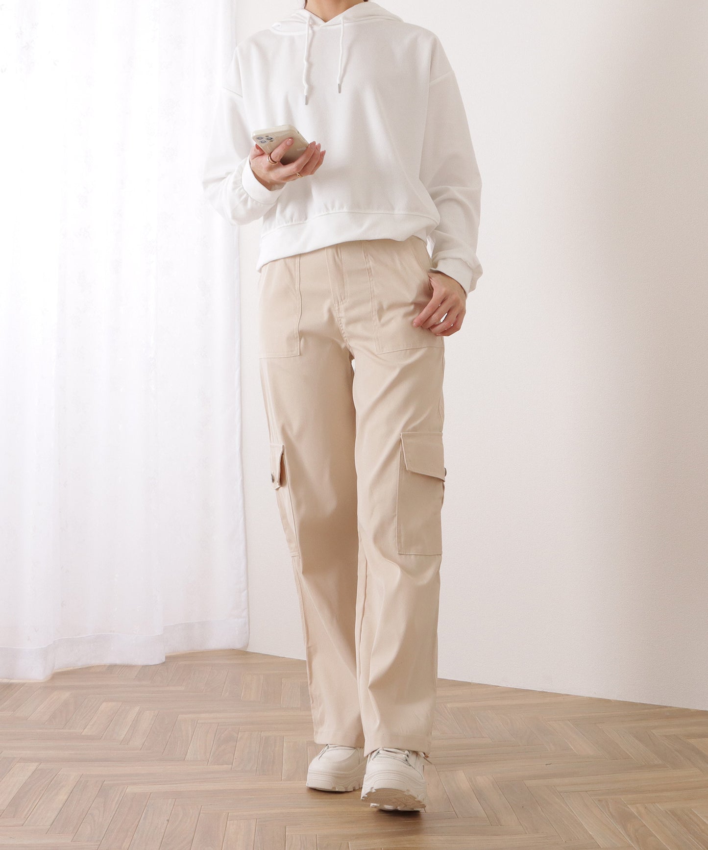 ハイウエスト ルーズ フィット ストレート カーゴ パンツ