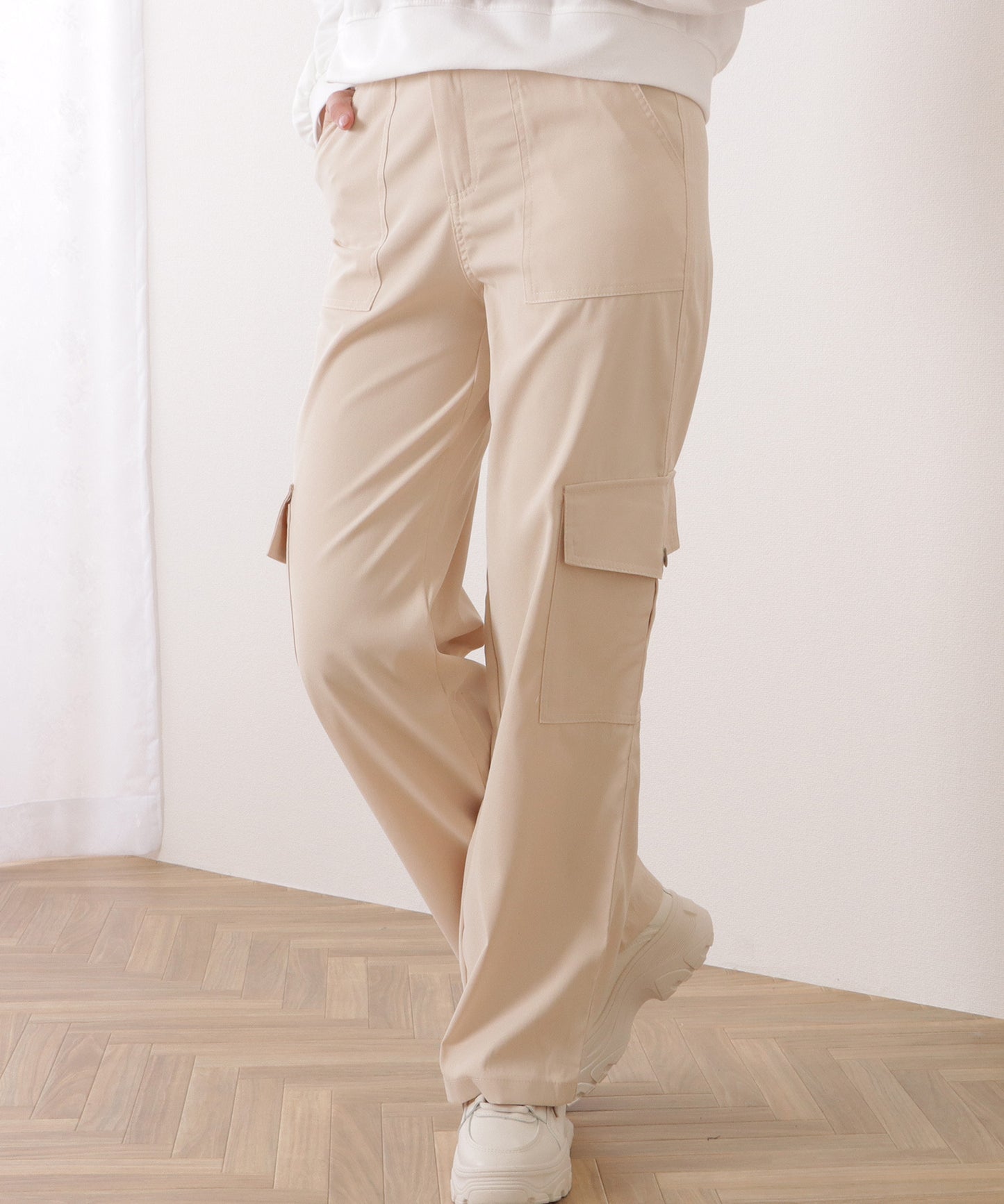 ハイウエスト ルーズ フィット ストレート カーゴ パンツ