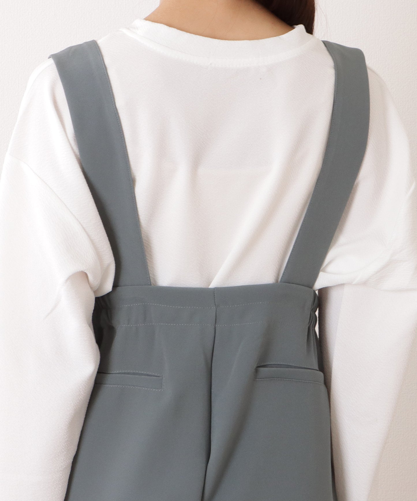 ハイウエスト タック入り ワイド サロペット パンツ