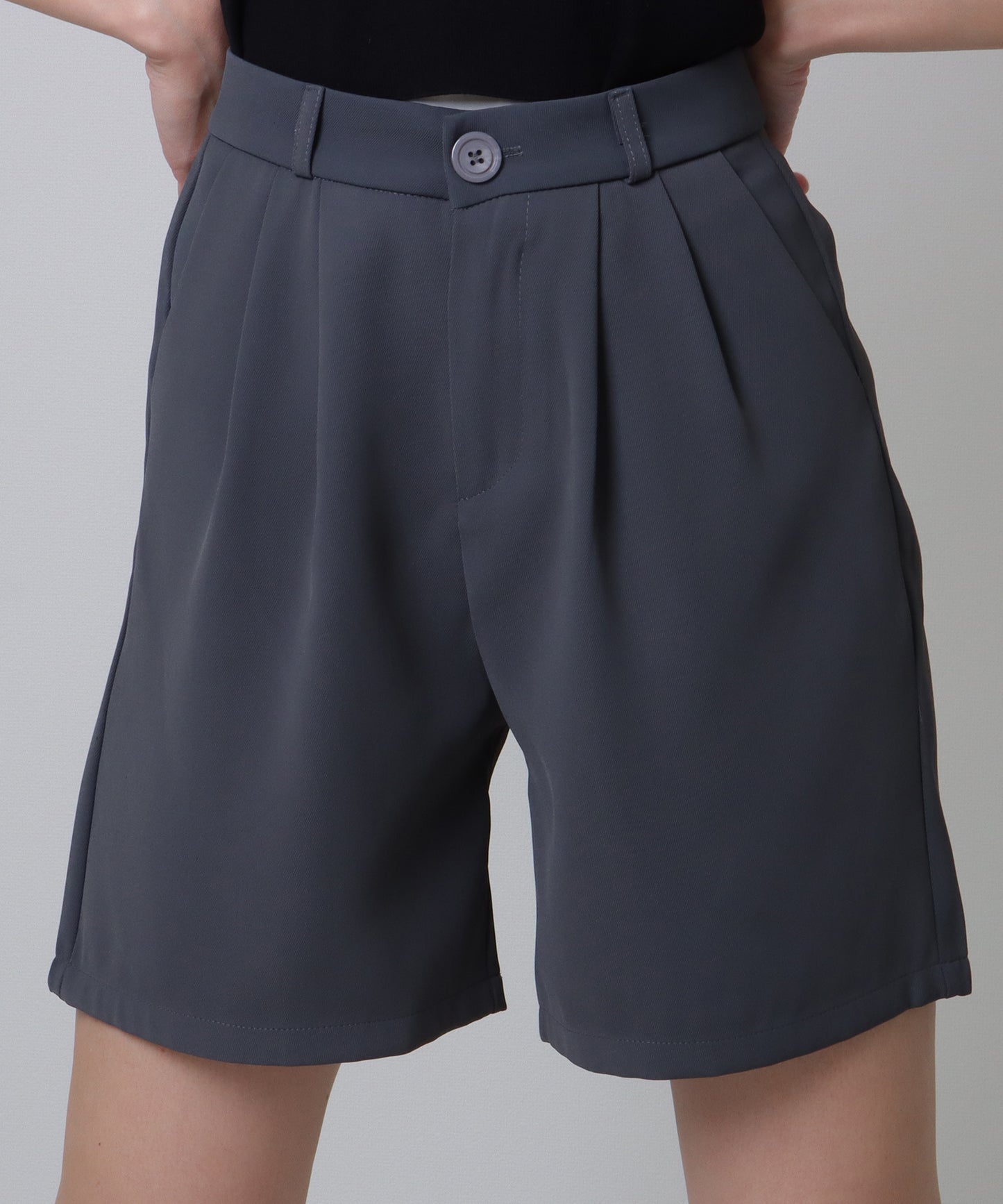 ハイウエスト ワイド ハーフ タック パンツ