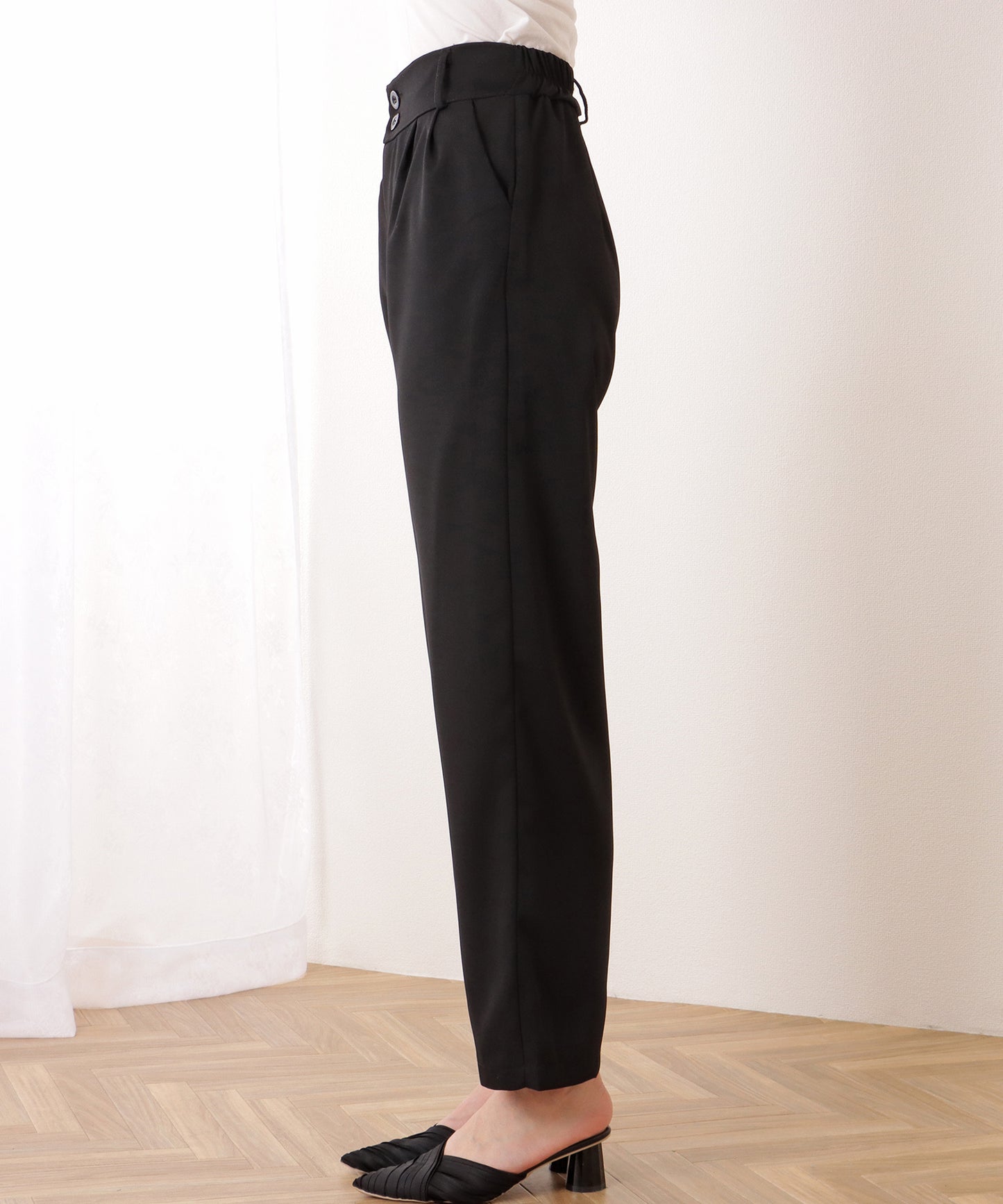 ダブルボタン ハイウエスト ストレート タックパンツ