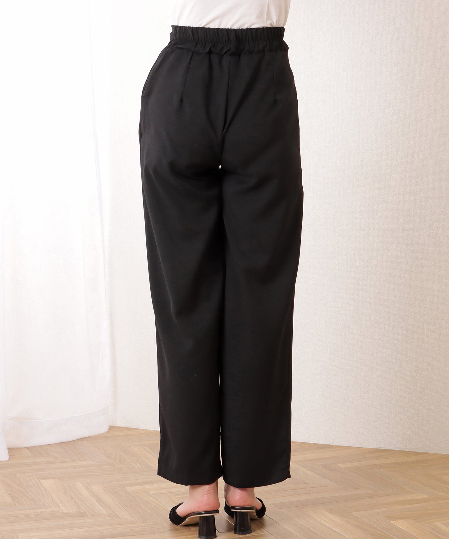 ダブルボタン ハイウエスト ストレート タックパンツ
