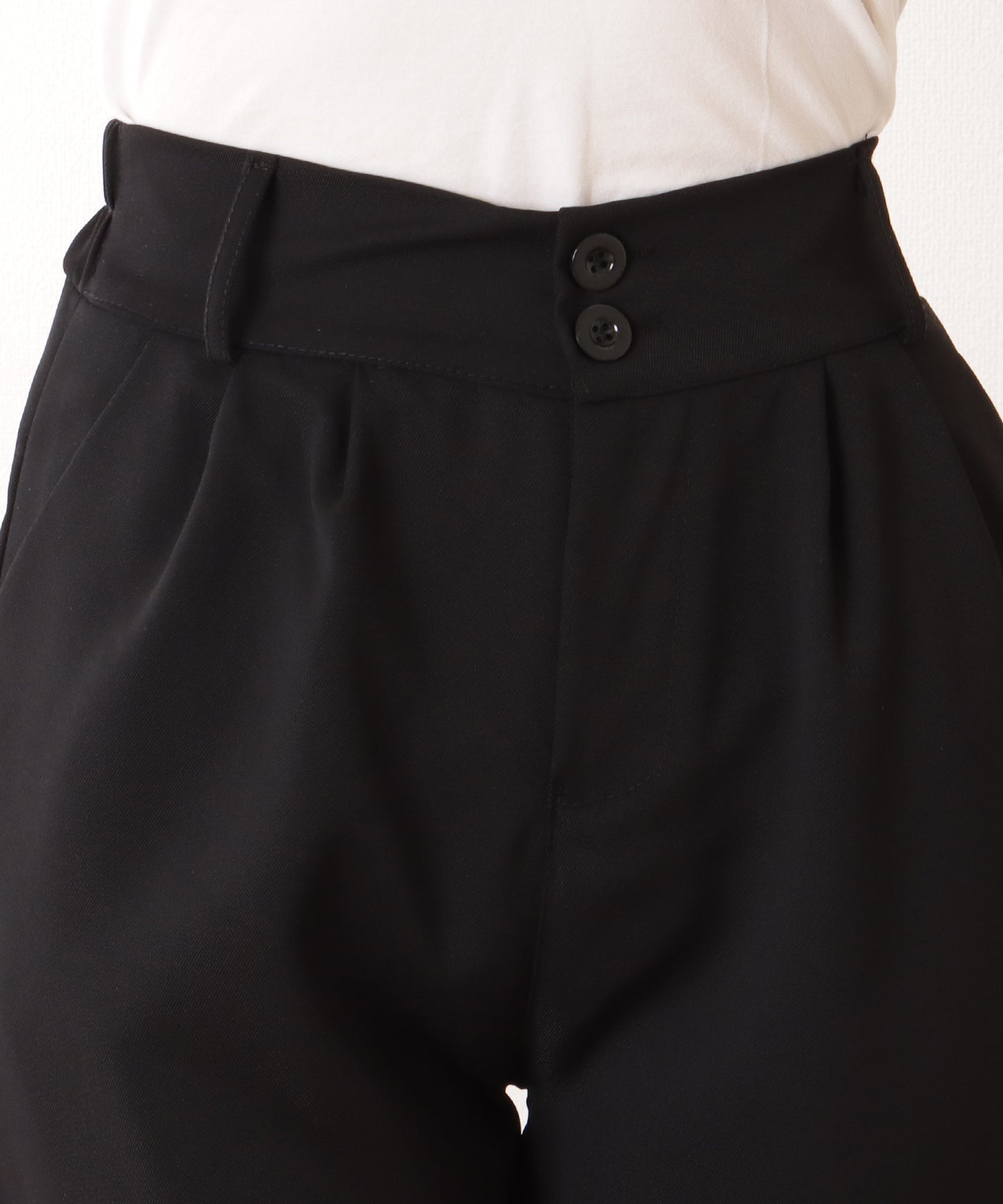 ダブルボタン ハイウエスト ストレート タックパンツ