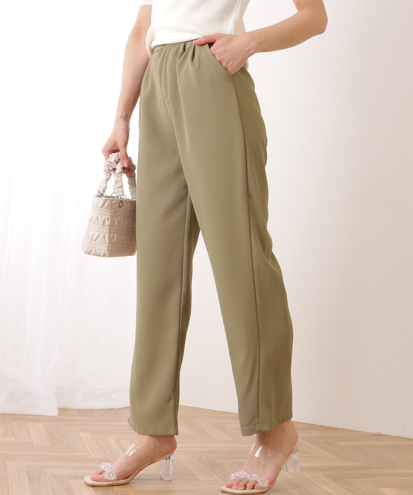 ダブルボタン ハイウエスト ストレート タックパンツ