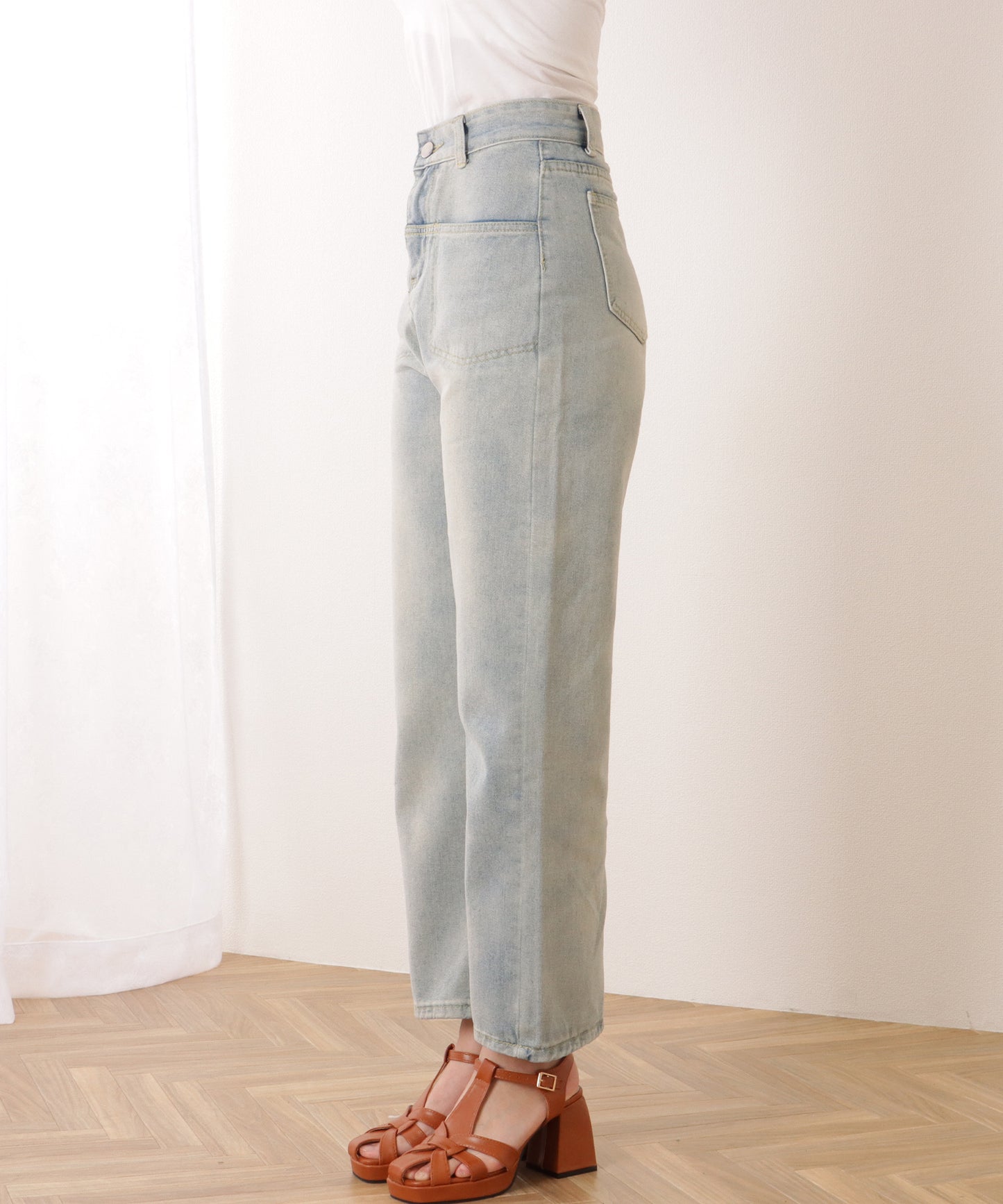 ハイウエスト エイジング ストレート デニム パンツ