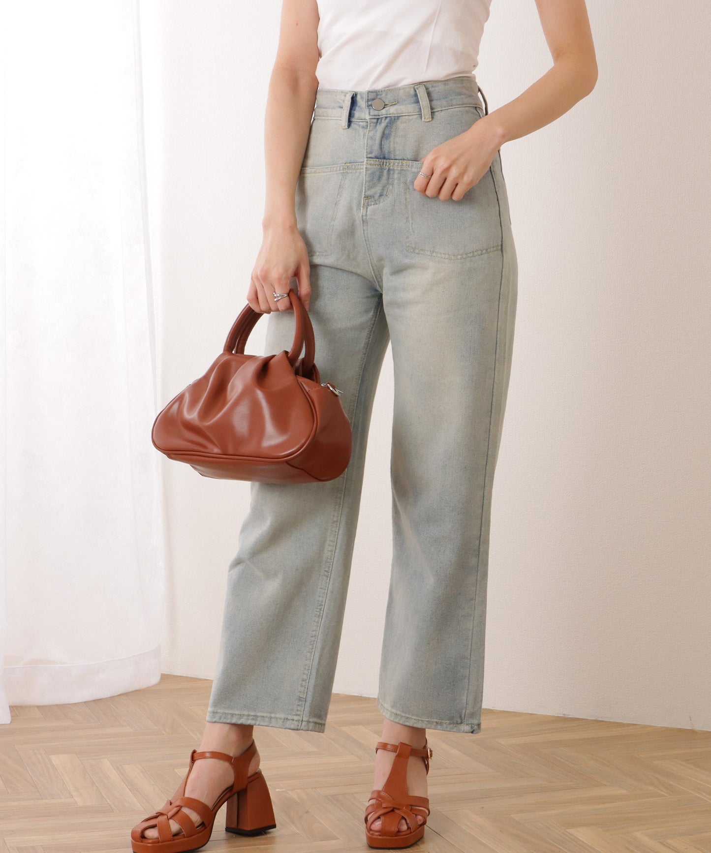 ハイウエスト エイジング ストレート デニム パンツ