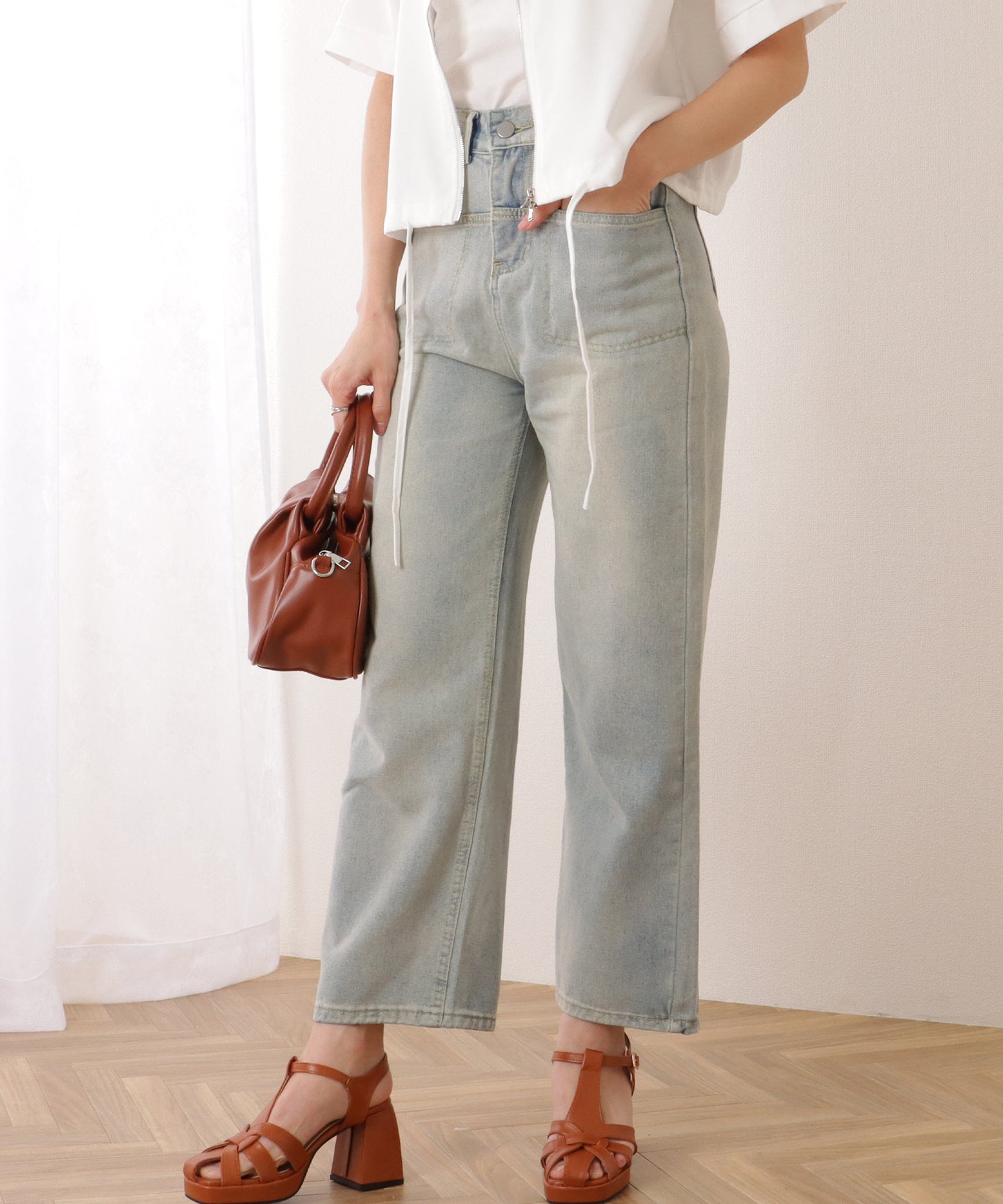 ハイウエスト エイジング ストレート デニム パンツ