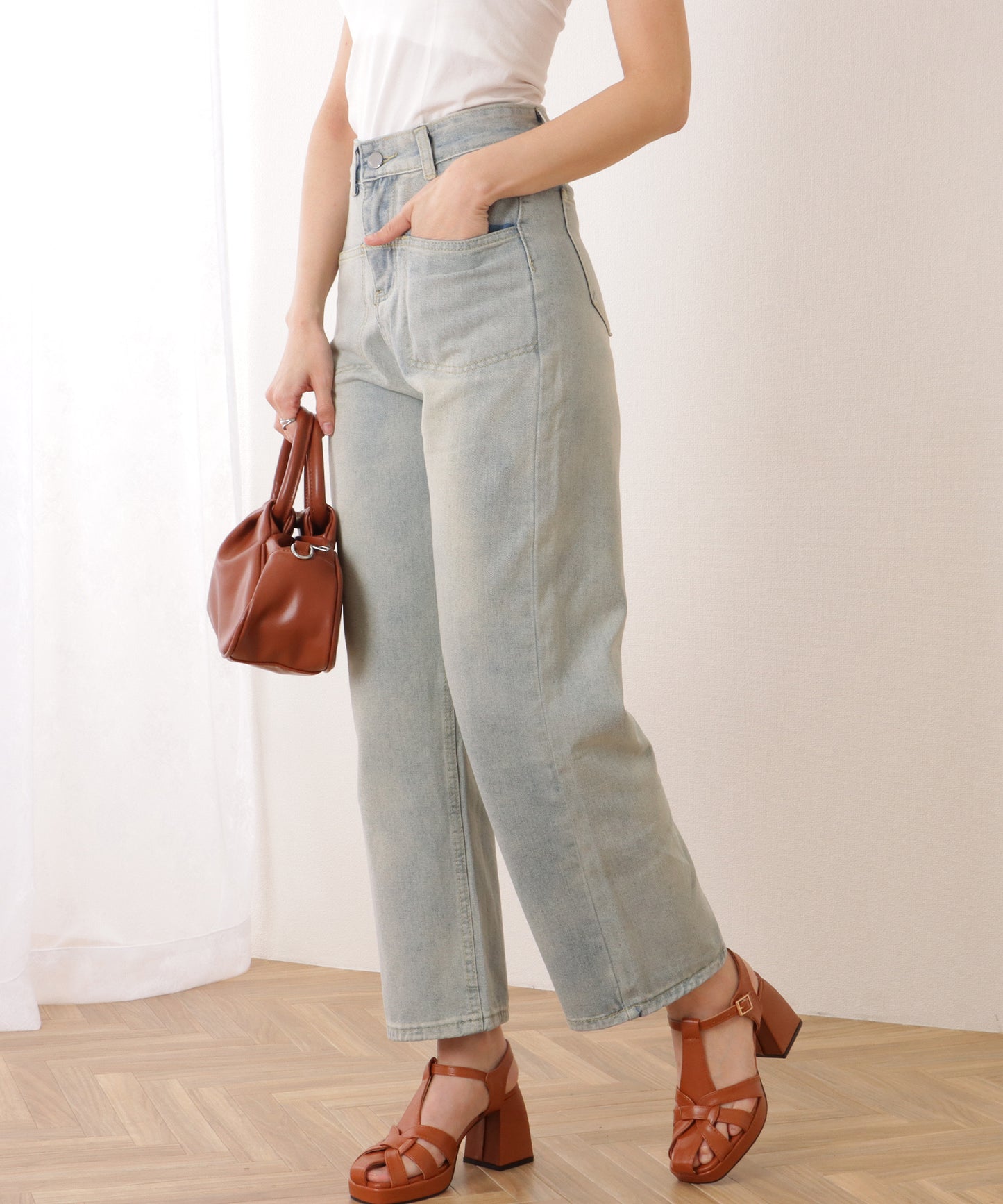 ハイウエスト エイジング ストレート デニム パンツ