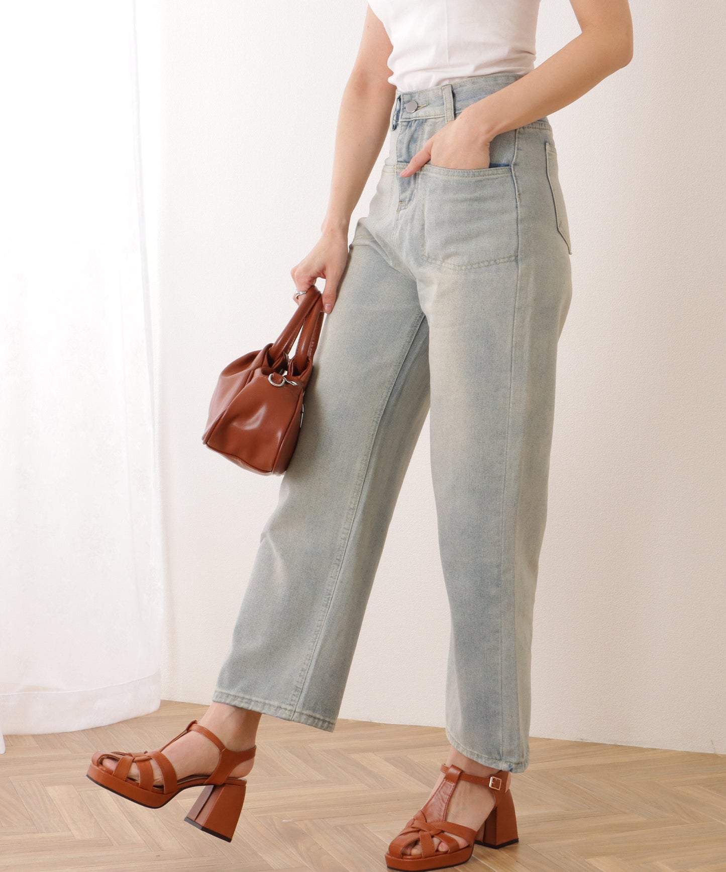 ハイウエスト エイジング ストレート デニム パンツ