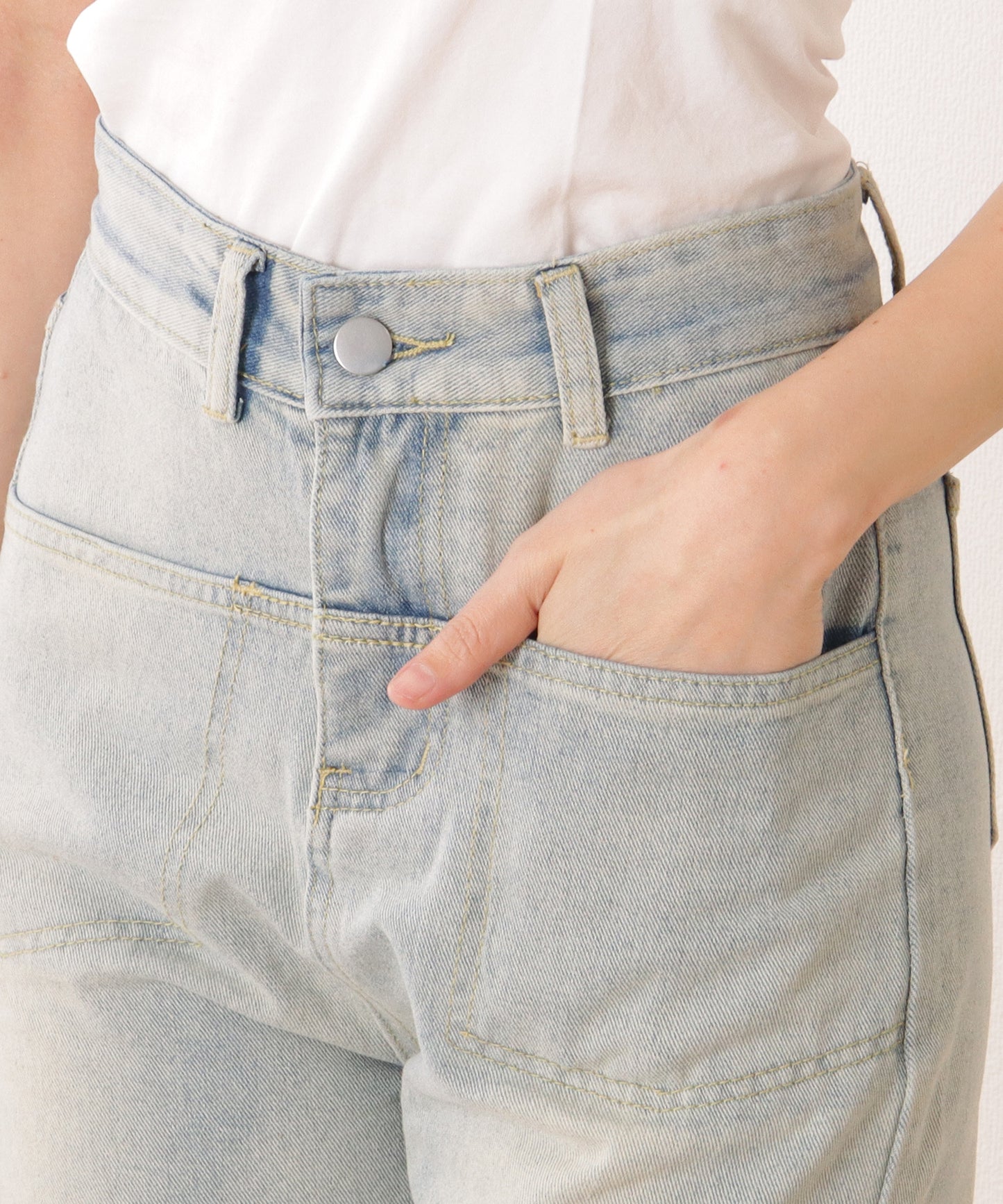ハイウエスト エイジング ストレート デニム パンツ