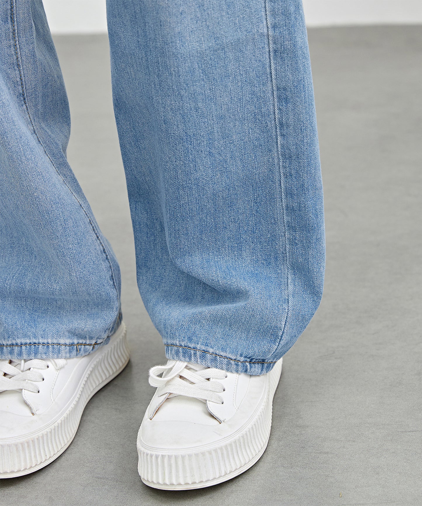 配色パッチ付き ハイウエスト ストレート デニム パンツ