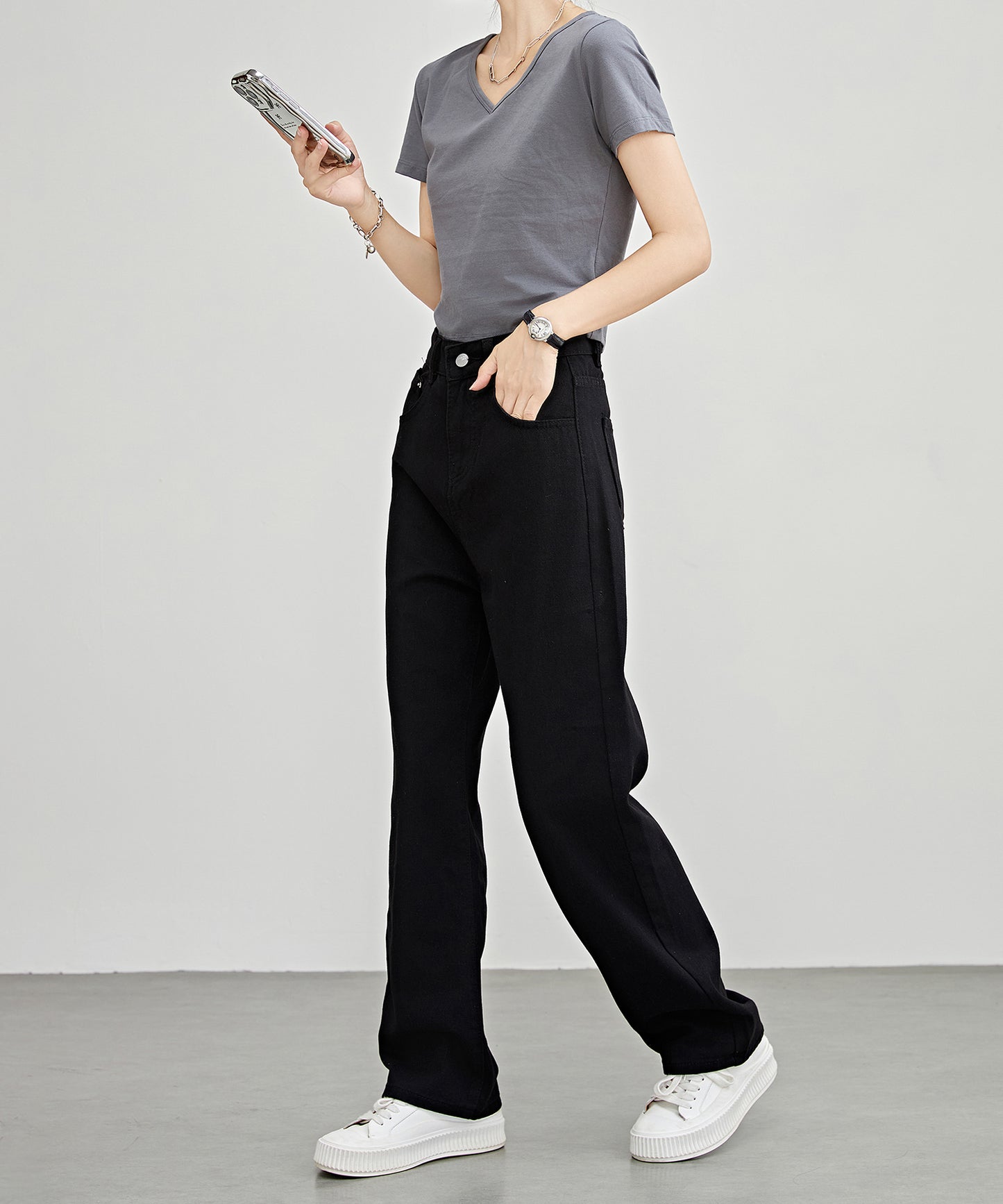 ハイウエスト ストレート セミワイド デニム パンツ