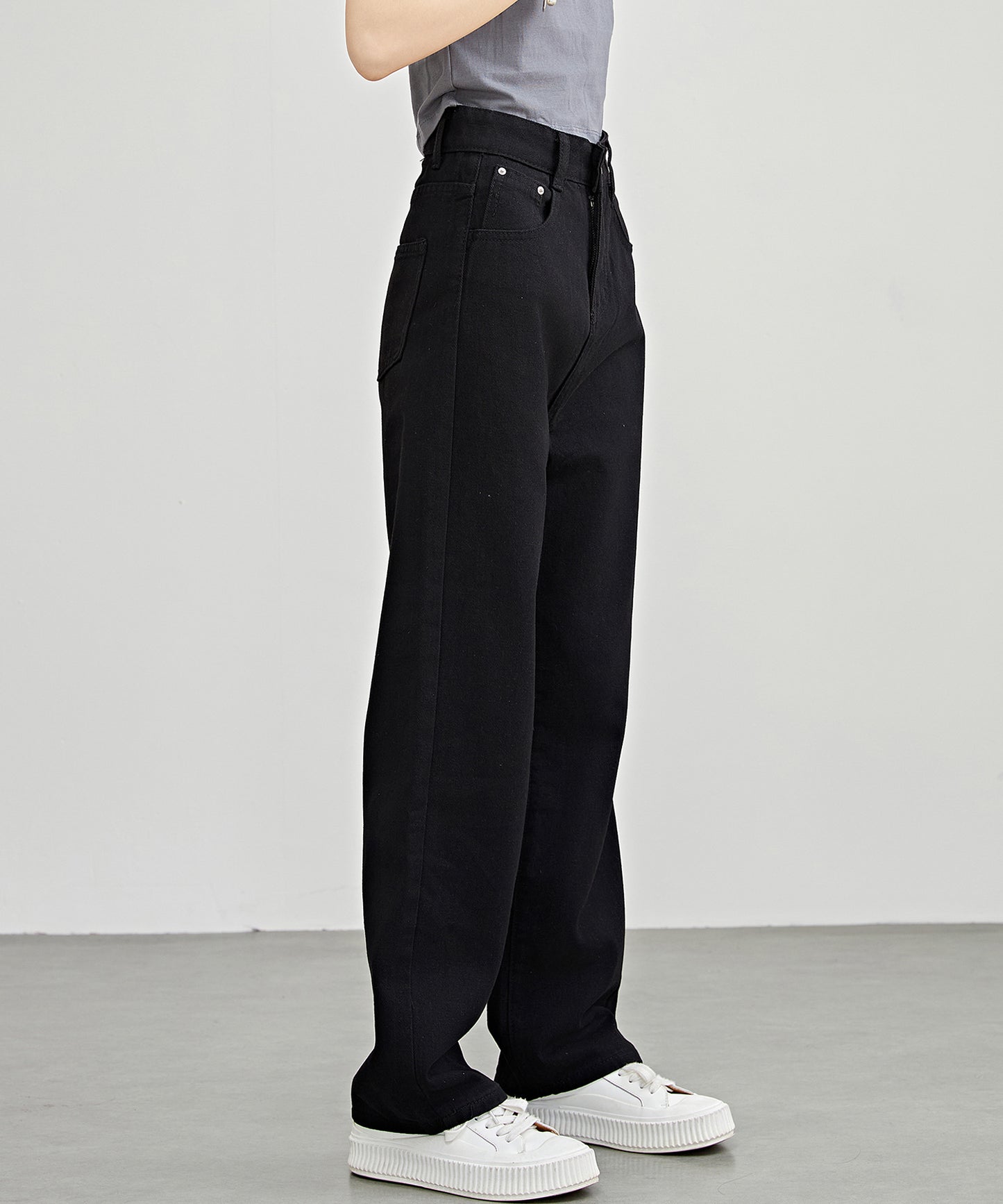 ハイウエスト ストレート セミワイド デニム パンツ