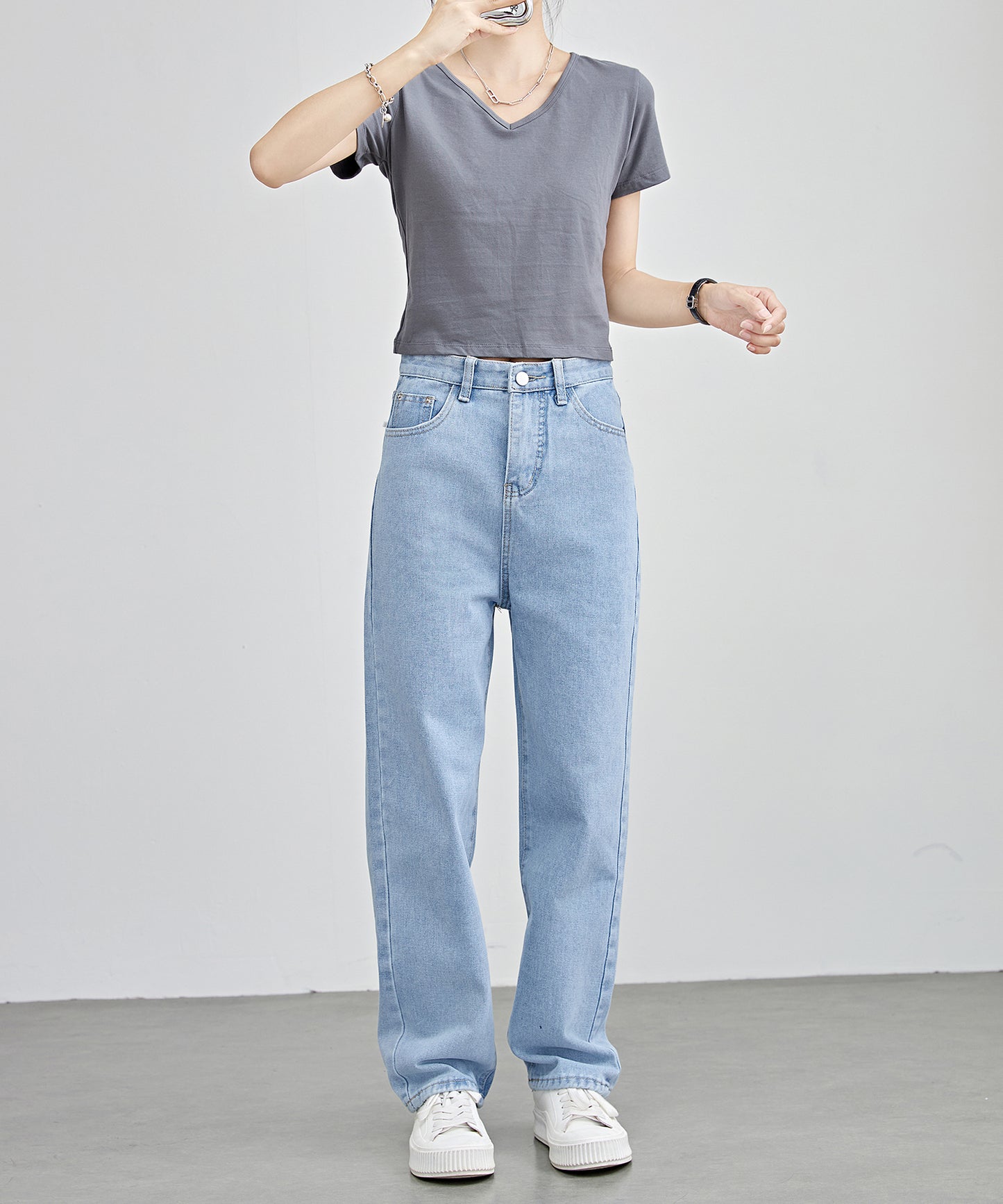 ハイウエスト ストレート セミワイド デニム パンツ