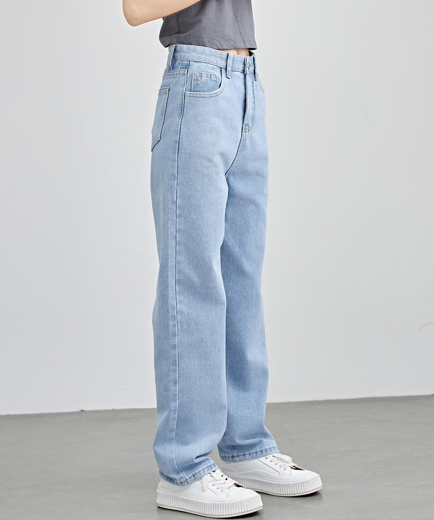ハイウエスト ストレート セミワイド デニム パンツ