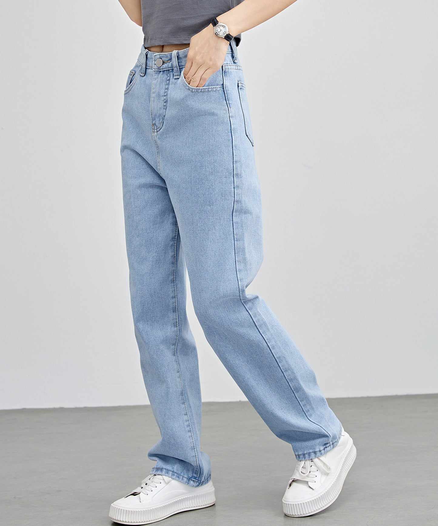 ハイウエスト ストレート セミワイド デニム パンツ