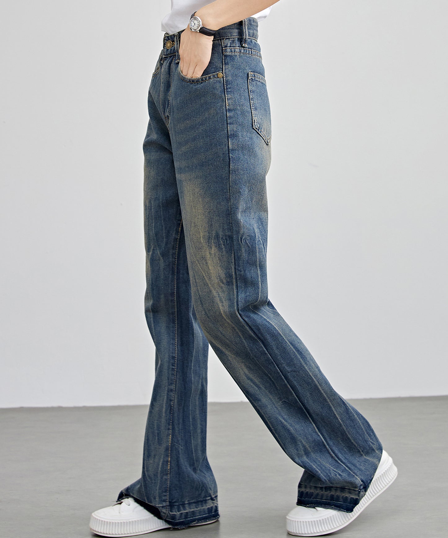 ヴィンテージ風 ハイウエスト フレア デニム パンツ