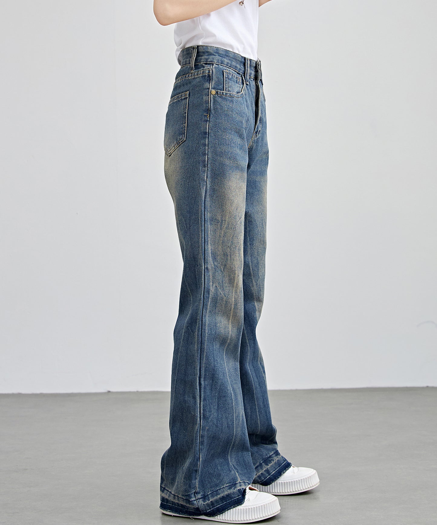 ヴィンテージ風 ハイウエスト フレア デニム パンツ