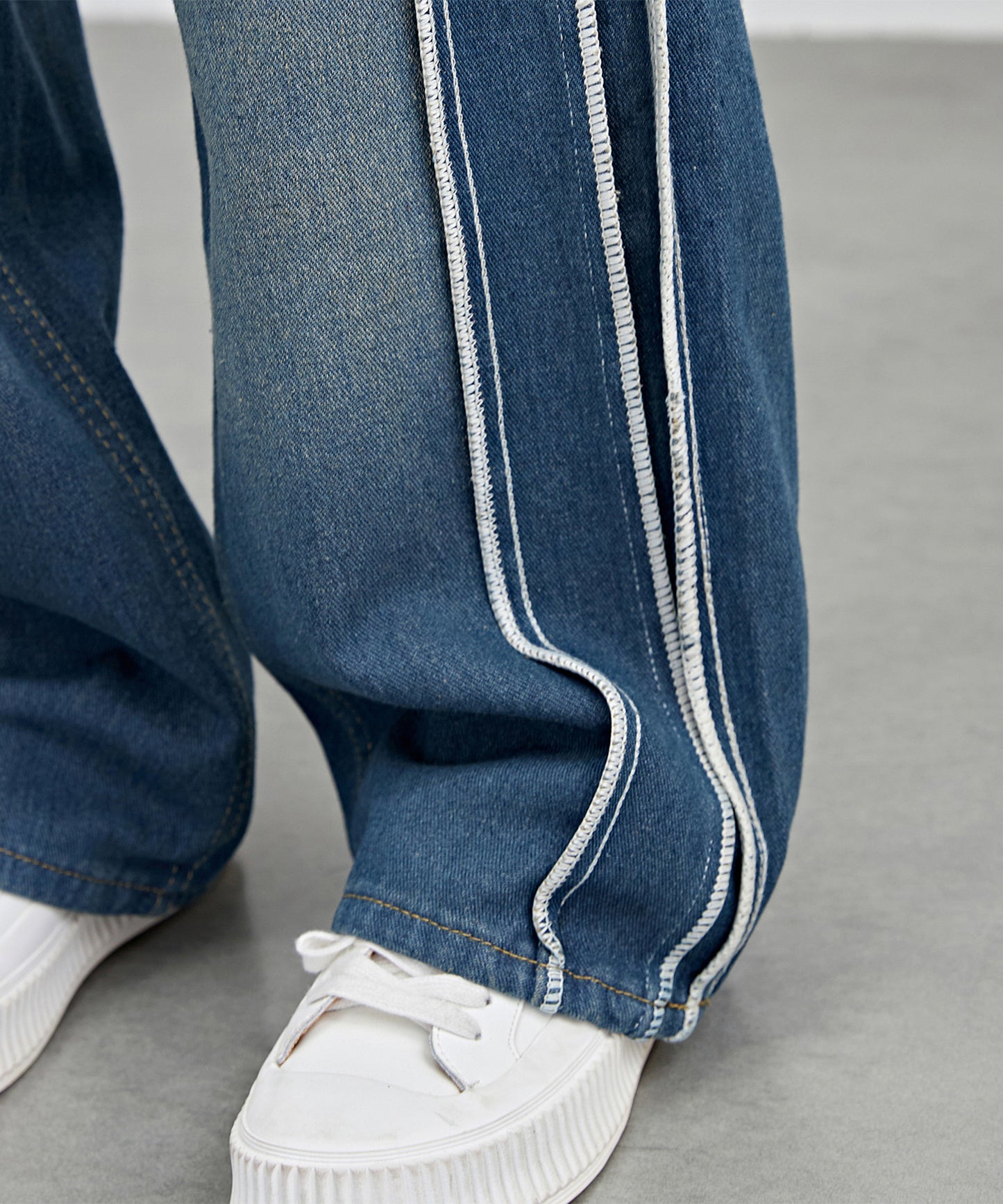 サイド ステッチ ライン ストレート デニム パンツ