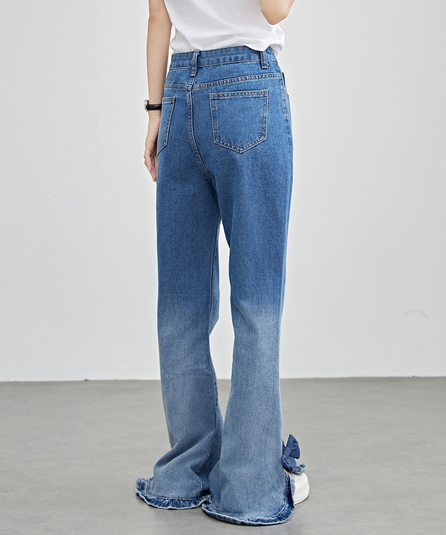 ハイウエスト フリル リボン フレア デニム パンツ