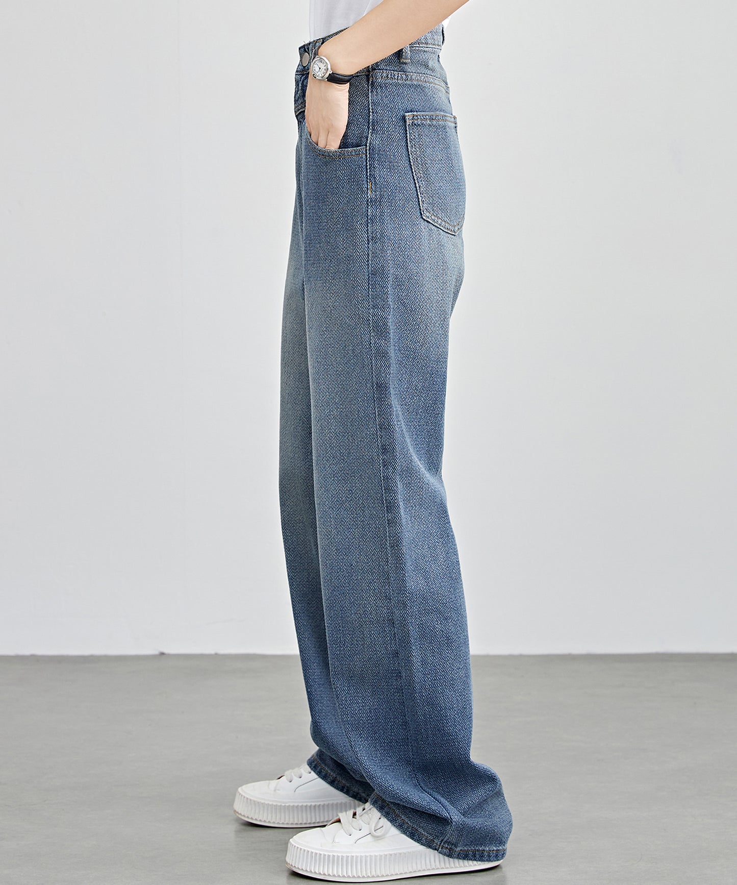 ハイウエスト ストレート ソフト デニム パンツ