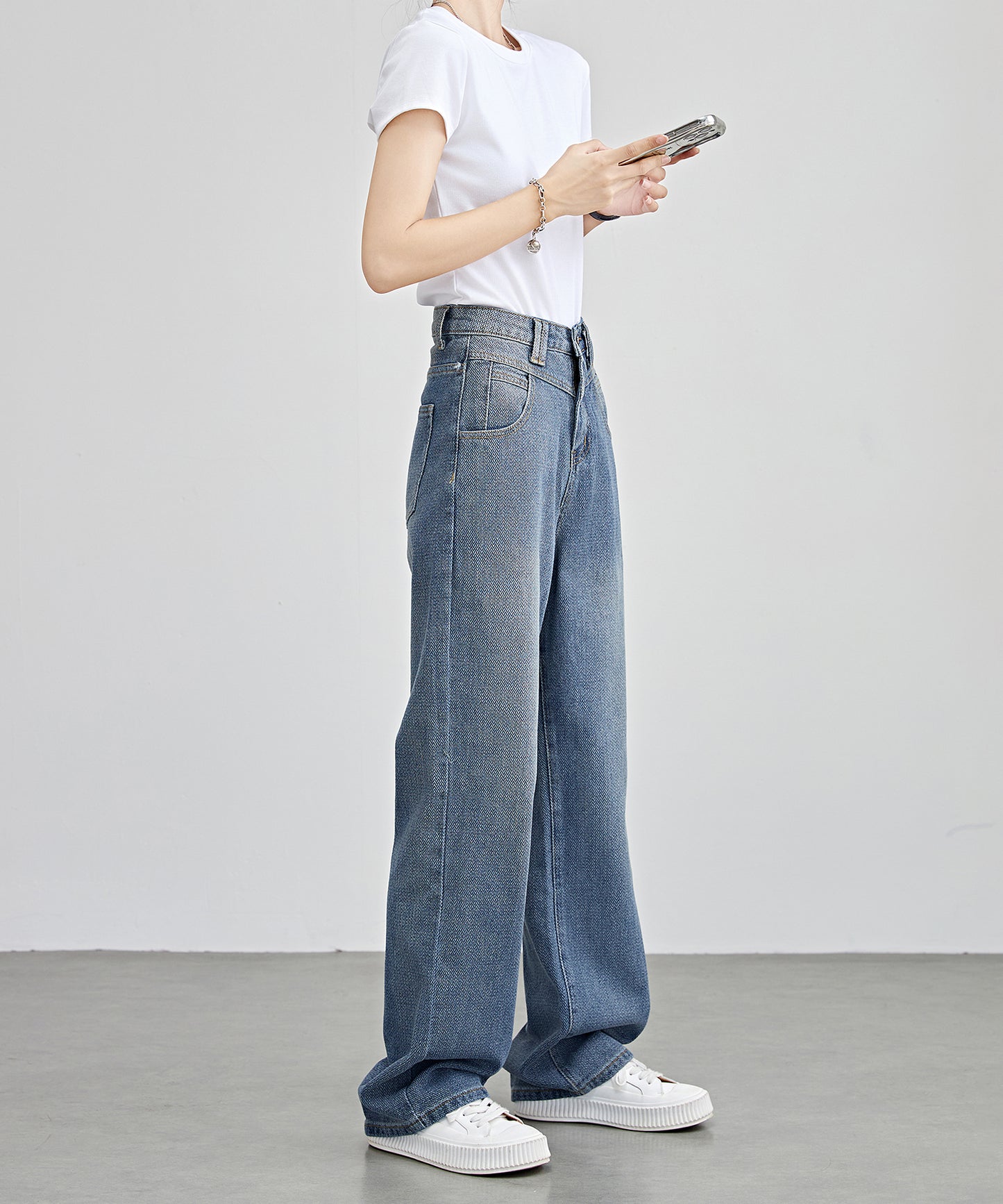 ハイウエスト ストレート ソフト デニム パンツ